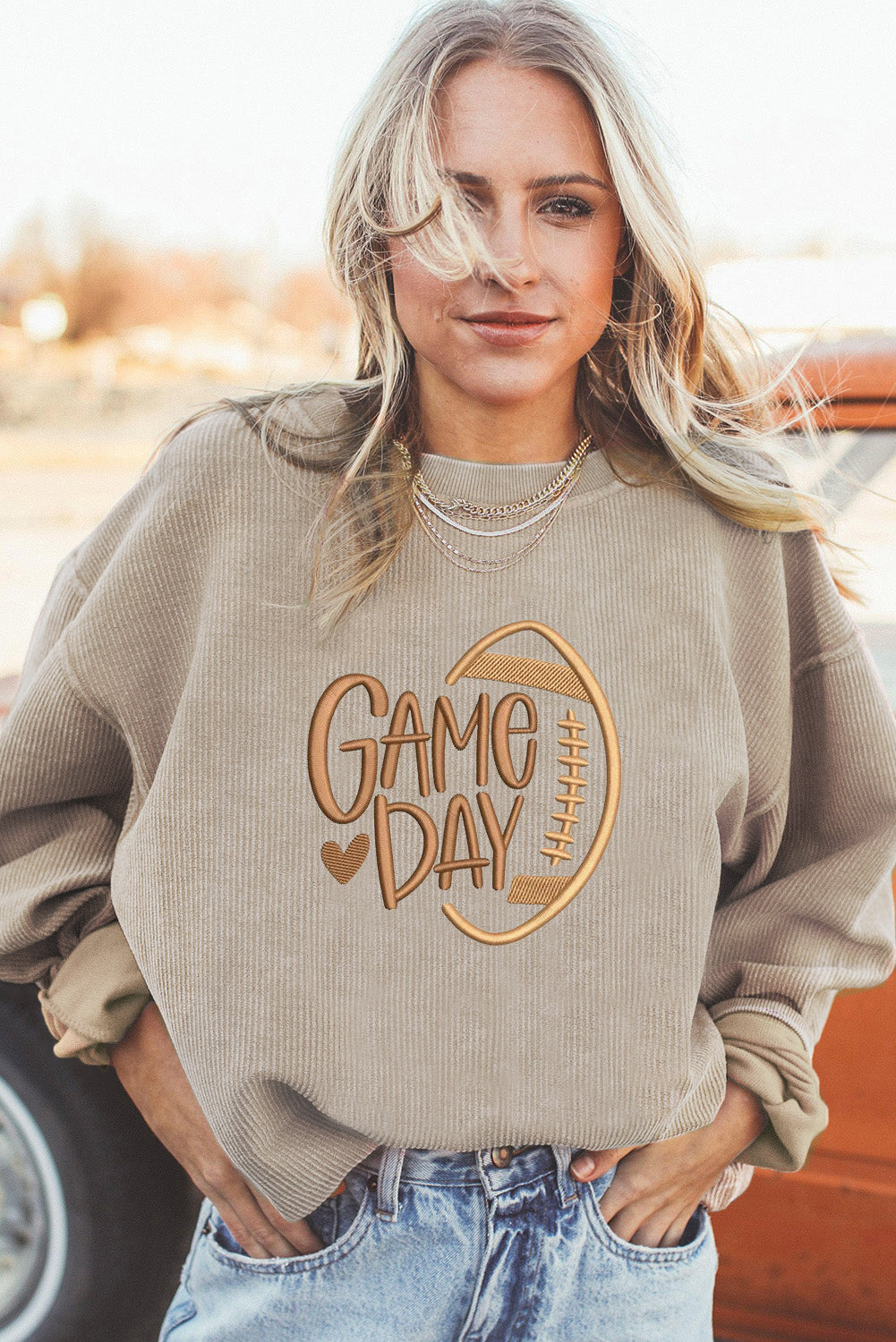 Twisted Rib Texture game day Rugby Embroidered Baggy Sweatshirt