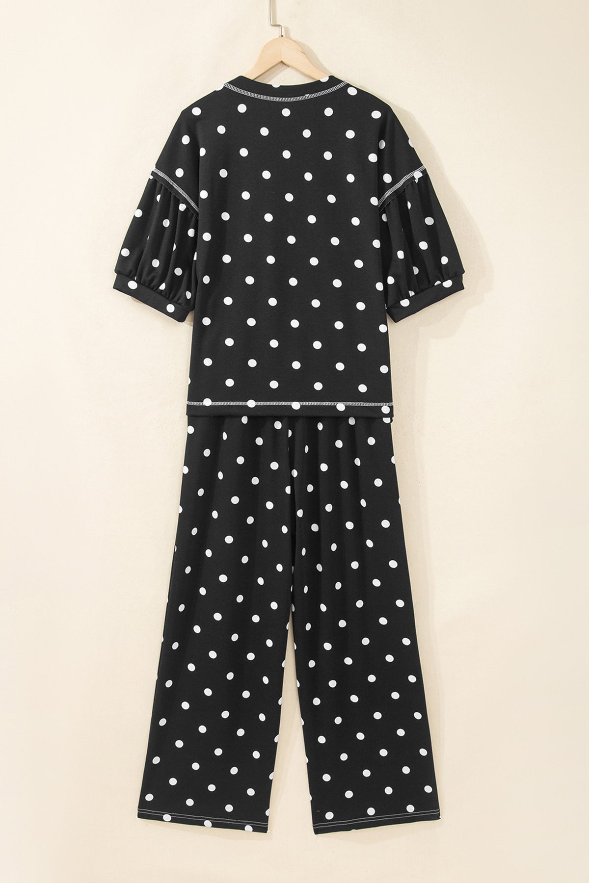 Polka Dot Half Sleeve Loose Top Elastic Waist Casual Pants Set