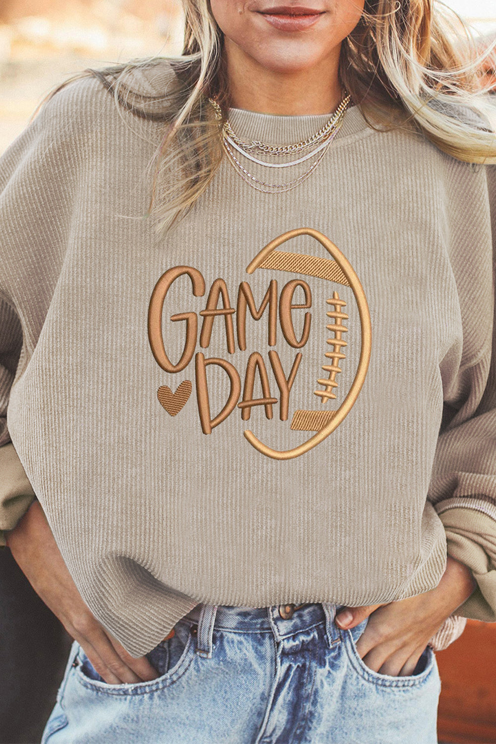 Twisted Rib Texture game day Rugby Embroidered Baggy Sweatshirt