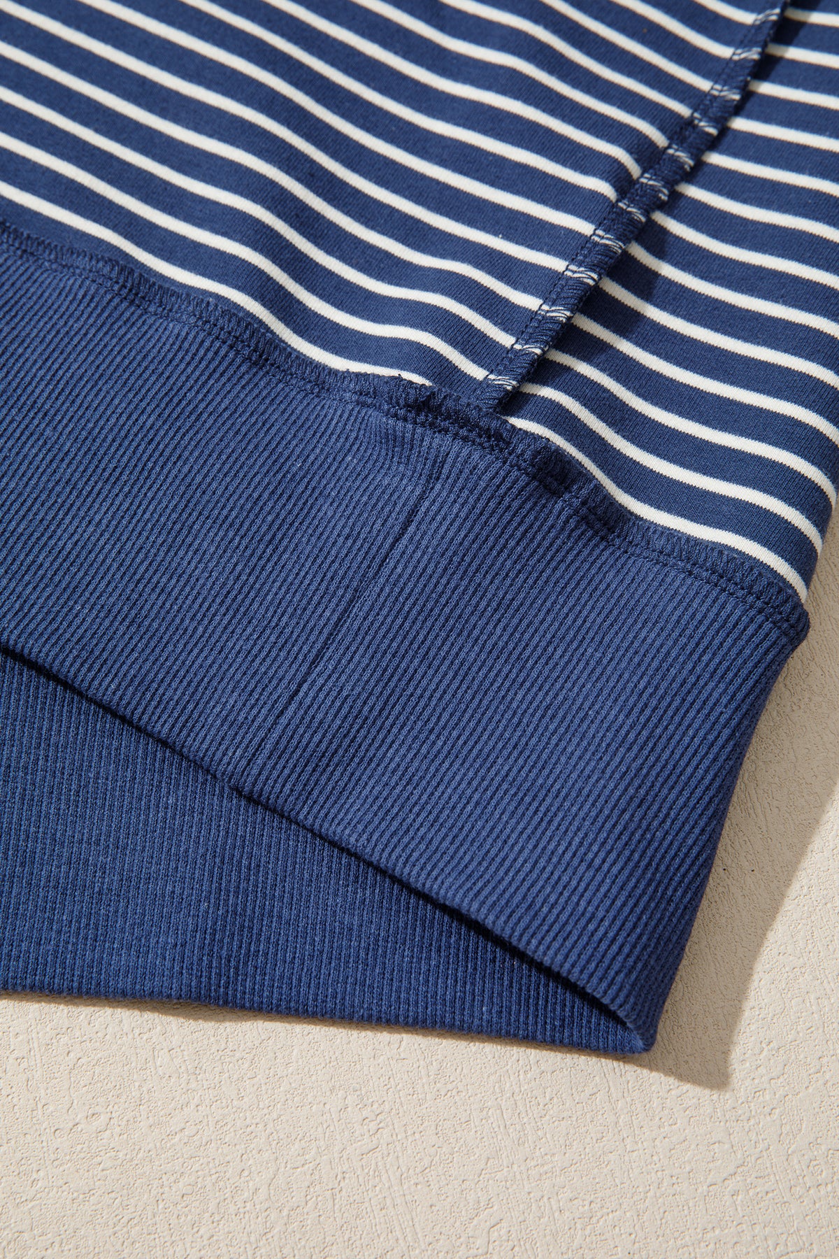 Stripe Ribbed Patchwork Mock Neck Baggy Pullover Matching Shorts Set
