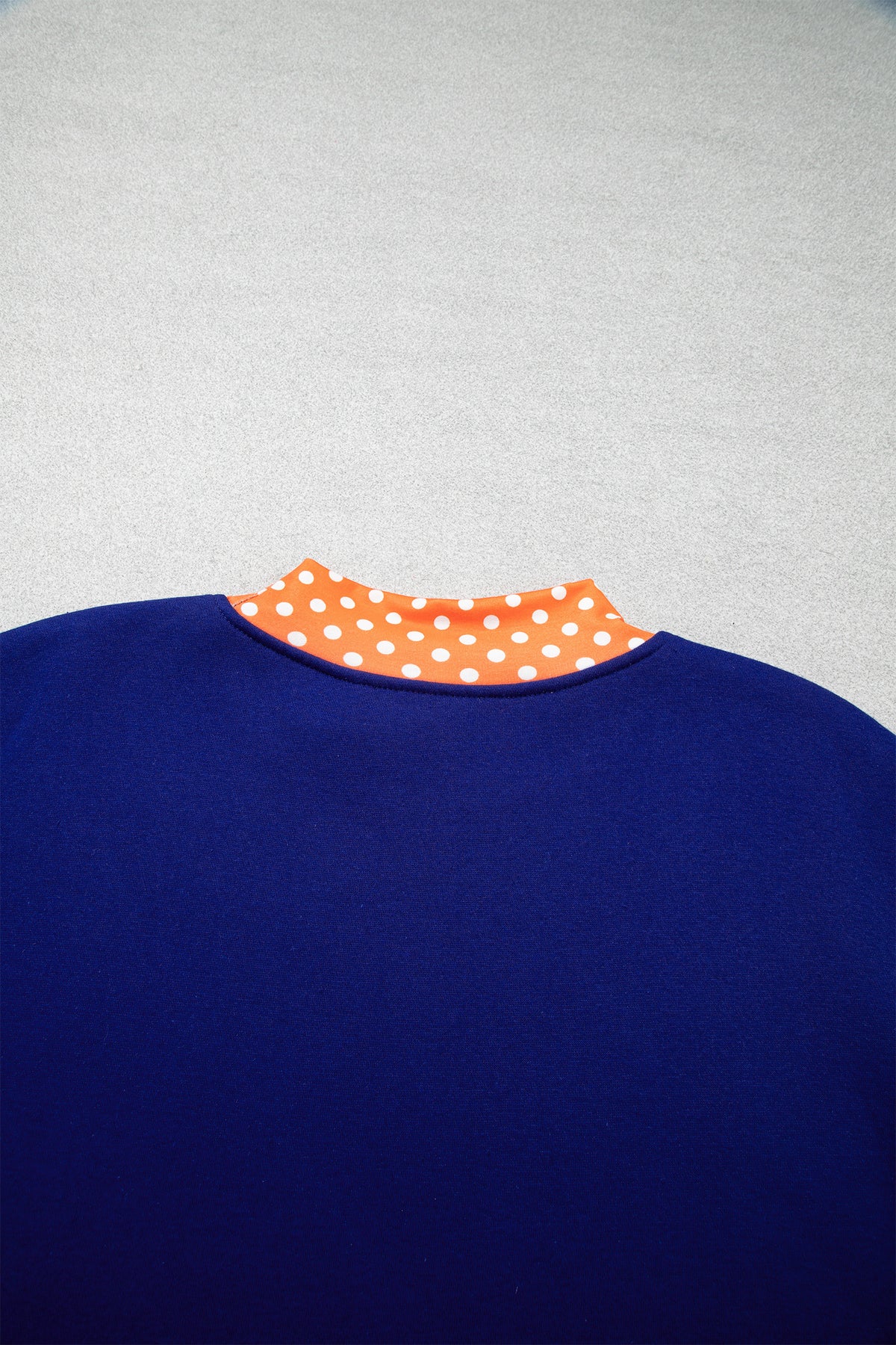 Polka Dot Letter Print Contrast Trim Mock Neck Sweatshirt