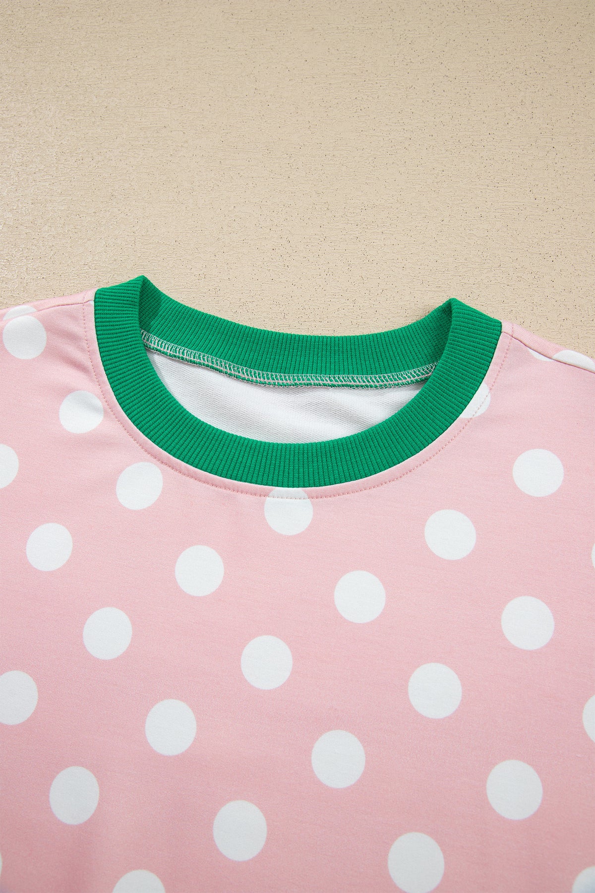 Polka Dot Contrast Trim Long Sleeve Top Drawstring Shift Pants Set