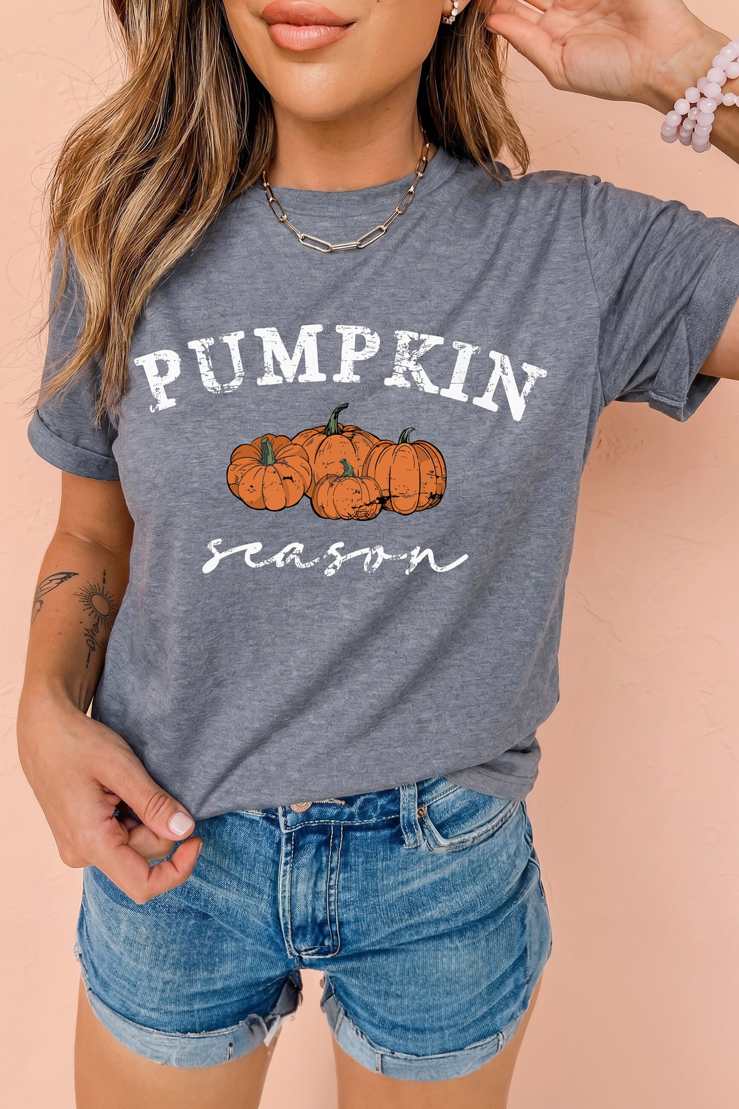 Pumpkin Season Graphic Round Neck Short Sleeve T-Shirt