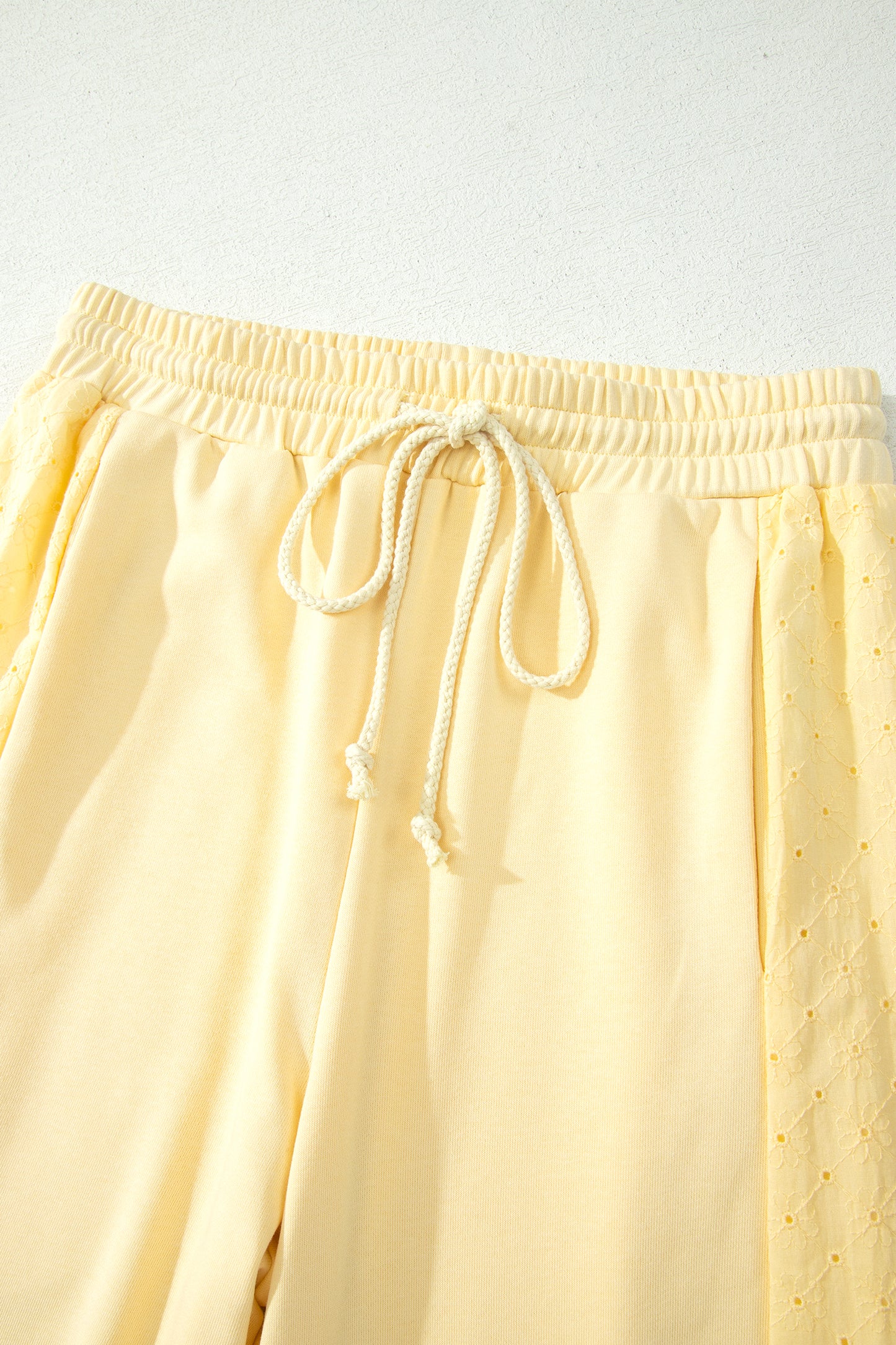 Eyelet Embroidered Lace Patchwork Cropped Pullover Drawstring Pants Set