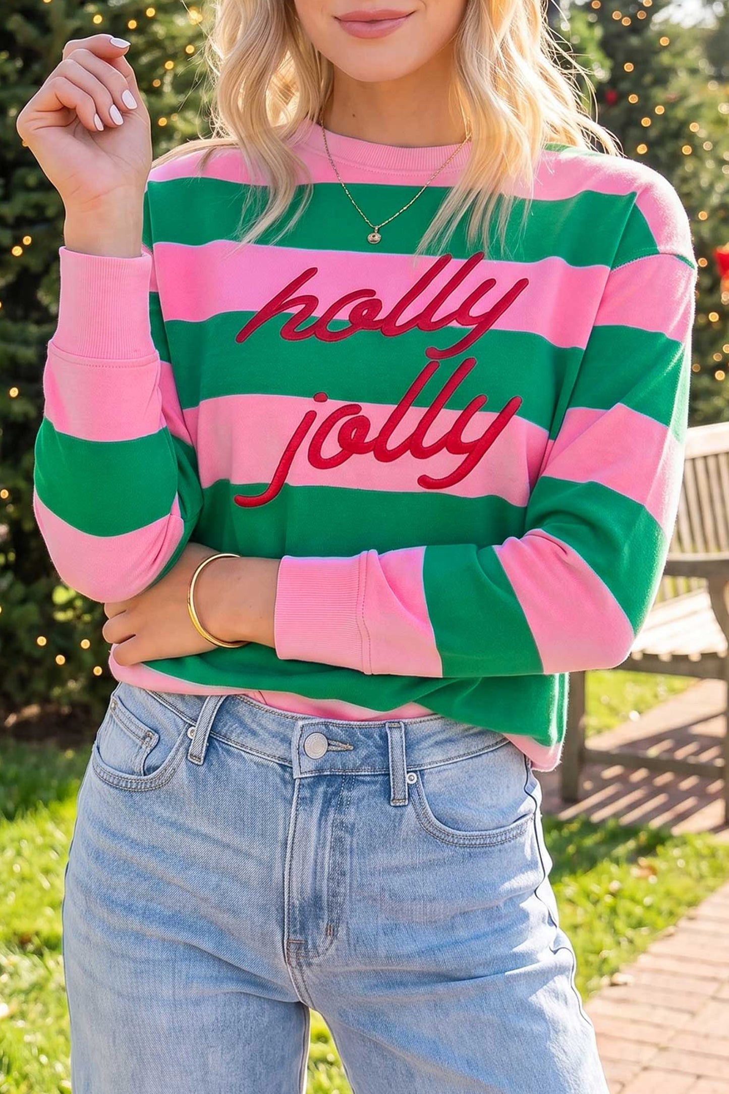 holly jolly Letter Embroidered Pullover Sweatshirt