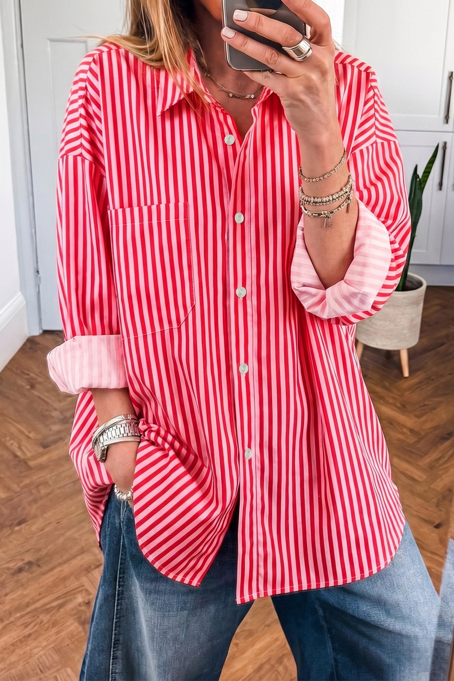 Button-Up Shirt Long Sleeve Patch Pocket Casual Shirt
