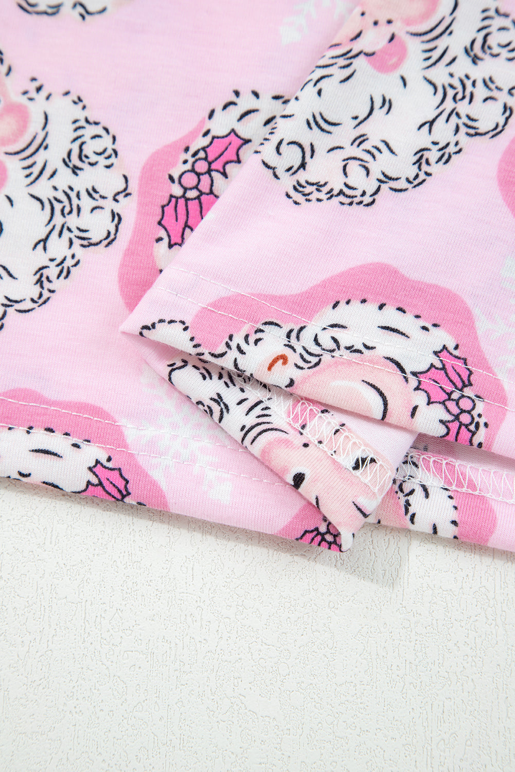 Santa Claus Print V Neck Tee Drawstring Pants 2pcs Lounge Set