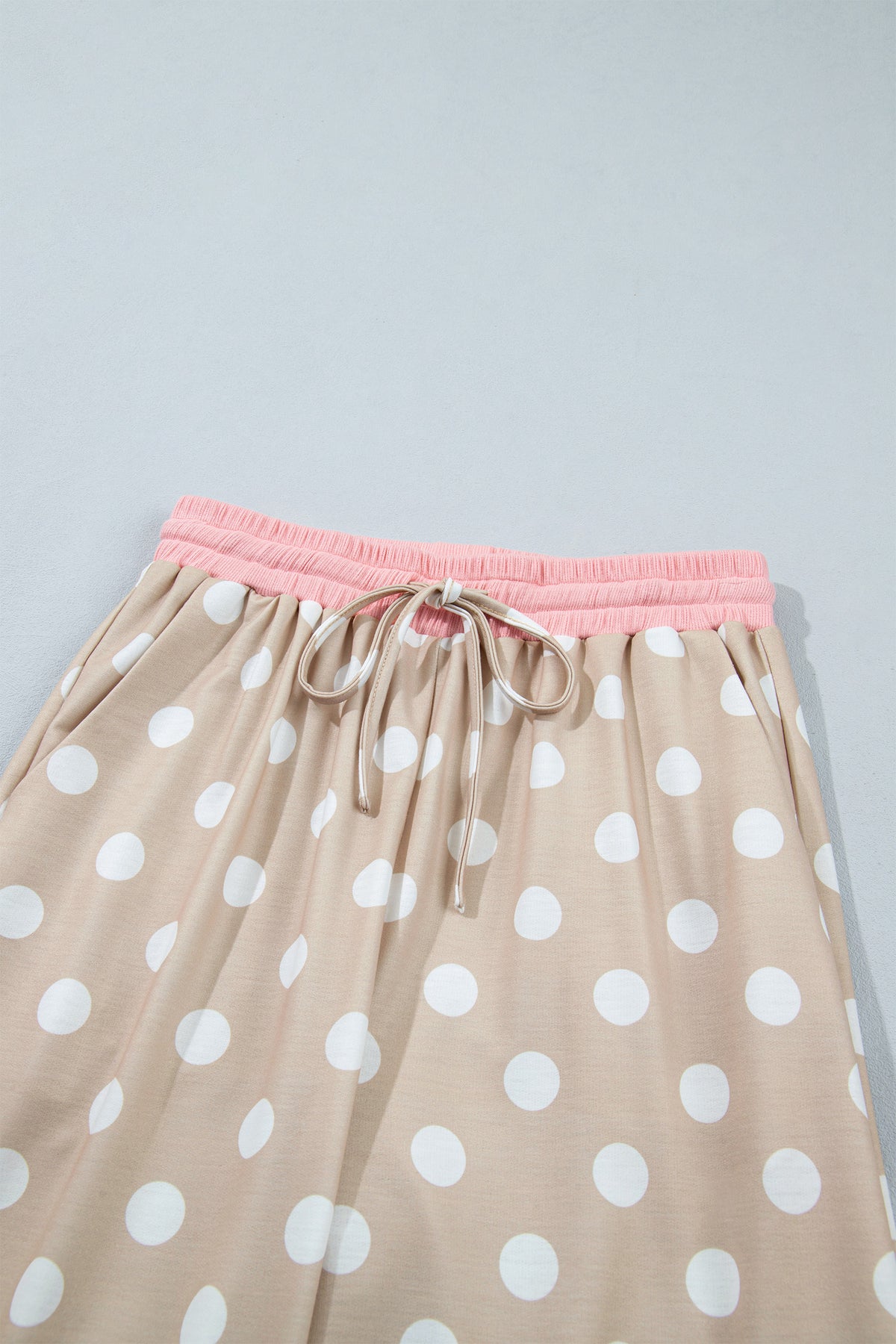 Polka Dot Contrast Trim Long Sleeve Top Drawstring Shift Pants Set