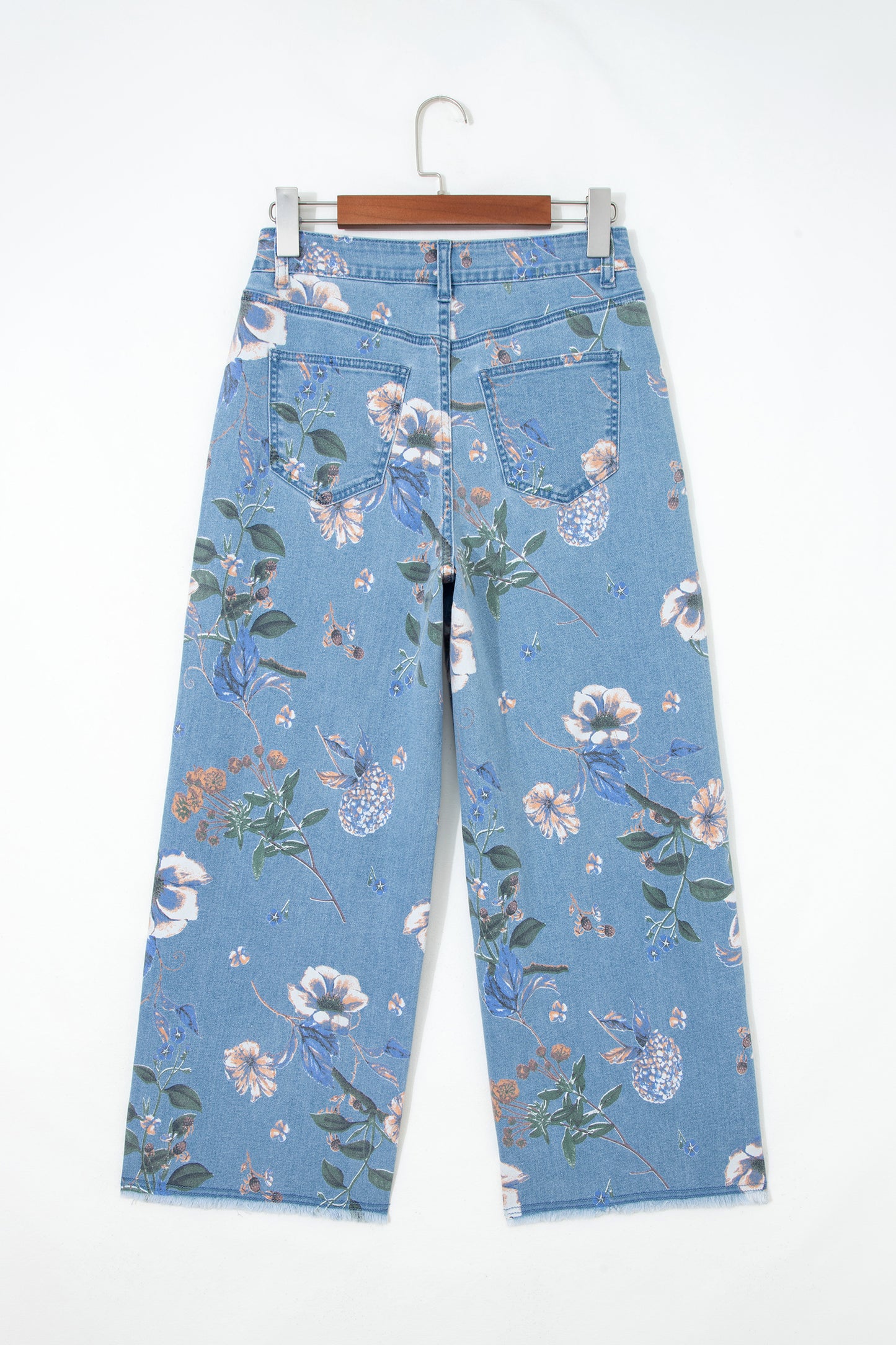 Retro Floral Print Frayed Hem Shift Jeans