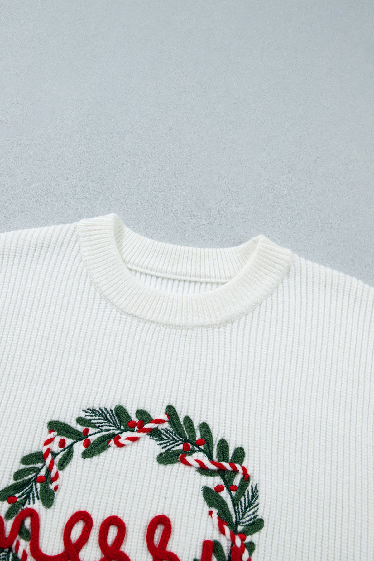 Christmas Wreath Pattern Round Neck Casual Sweater
