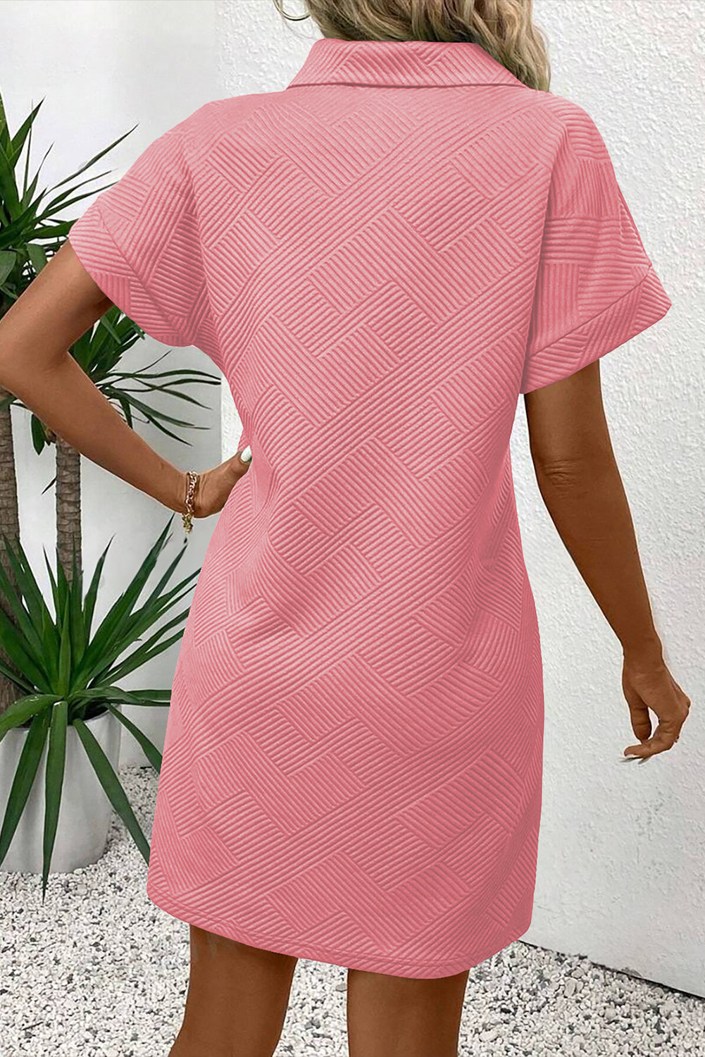 Textured Short Sleeve A Line Mini Dress