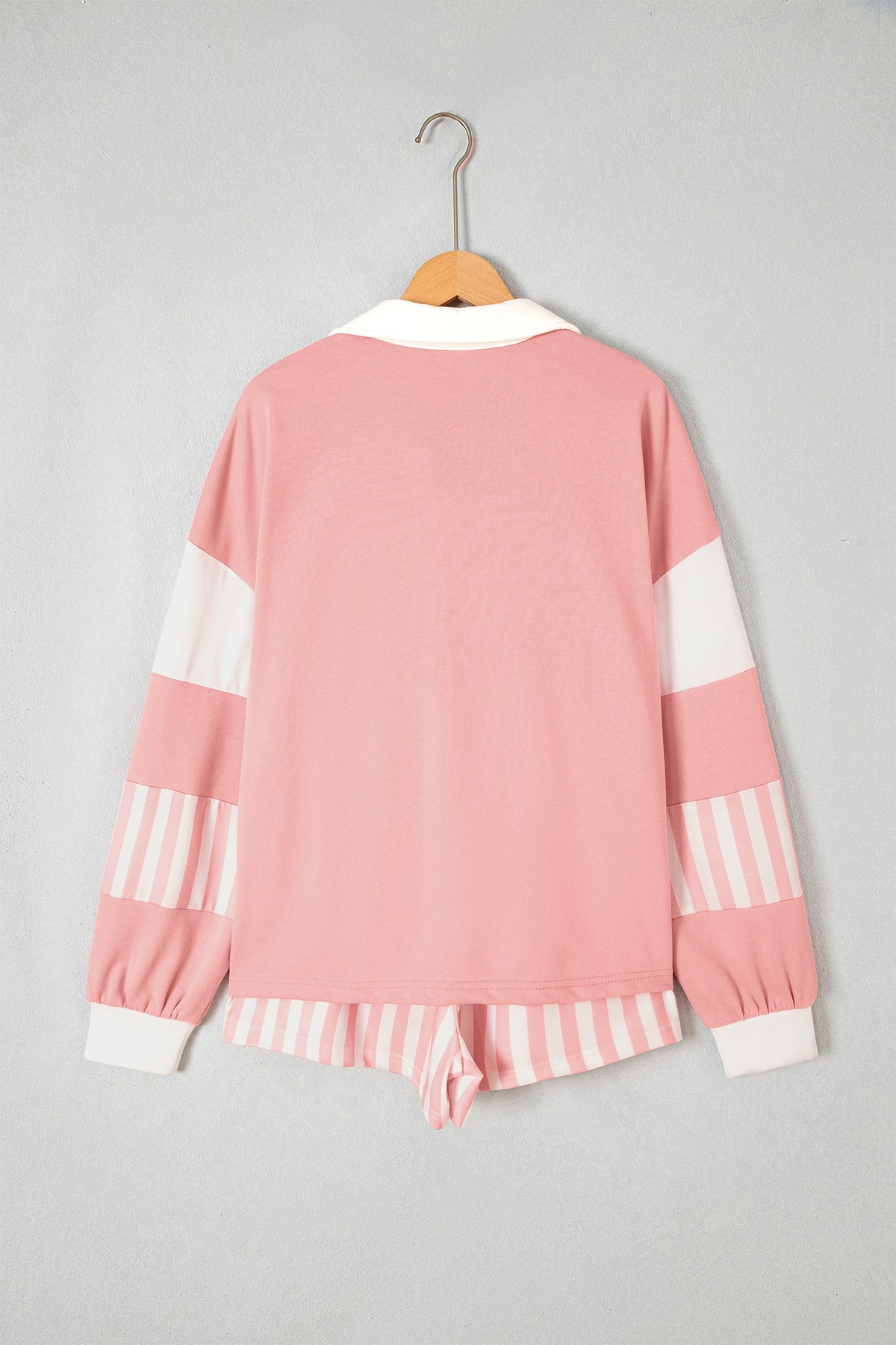 Striped Color Block Pullover Top Drawstring Shorts Set