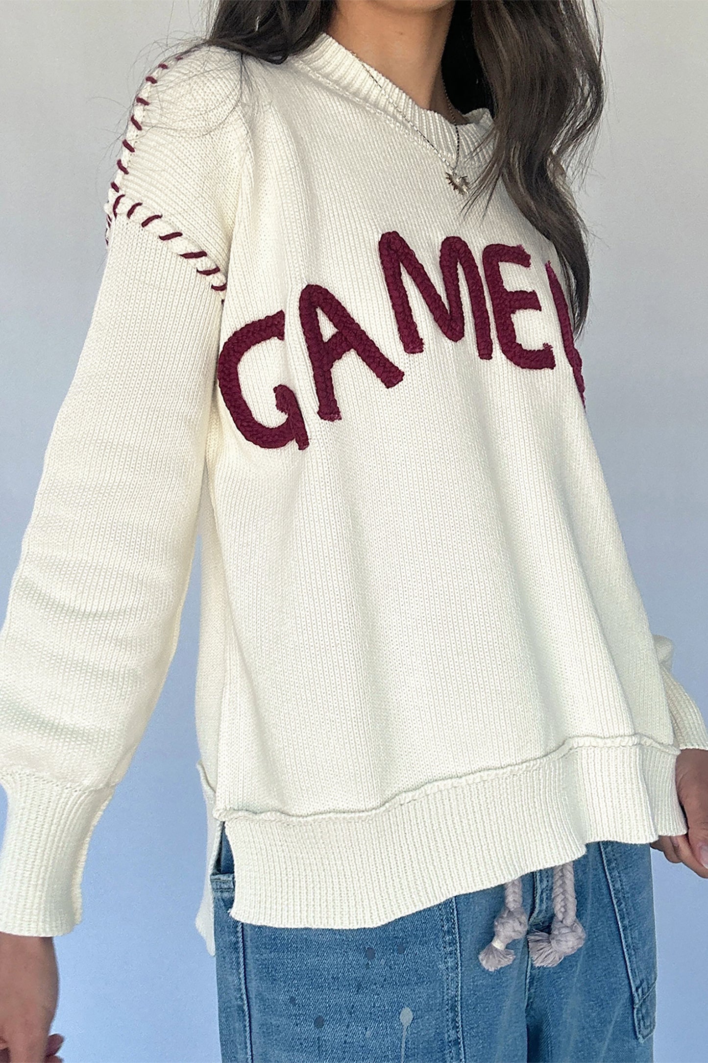 Drop Shoulder Game Day Letter Print Pullover Sweater