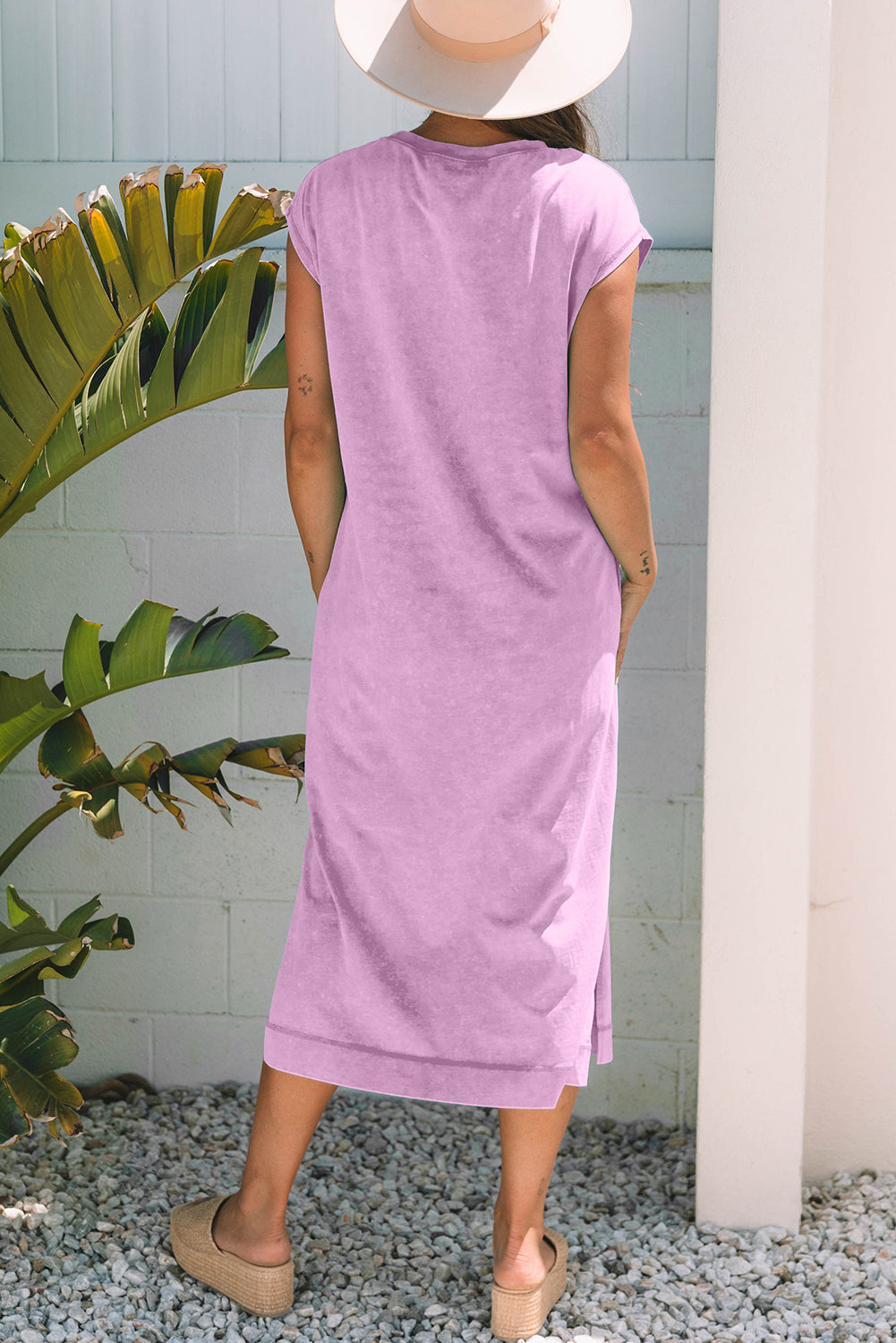 Mineral Wash Pocketed T-shirt Long Dress - Wisteria