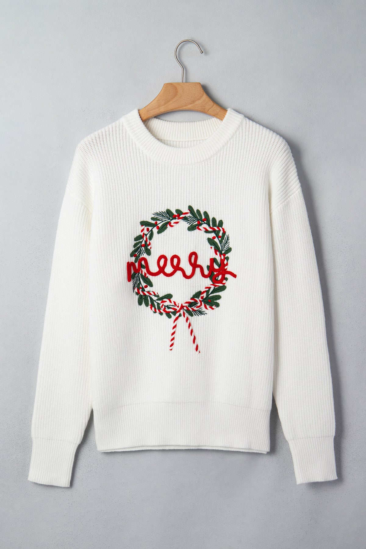 Christmas Wreath Pattern Round Neck Casual Sweater