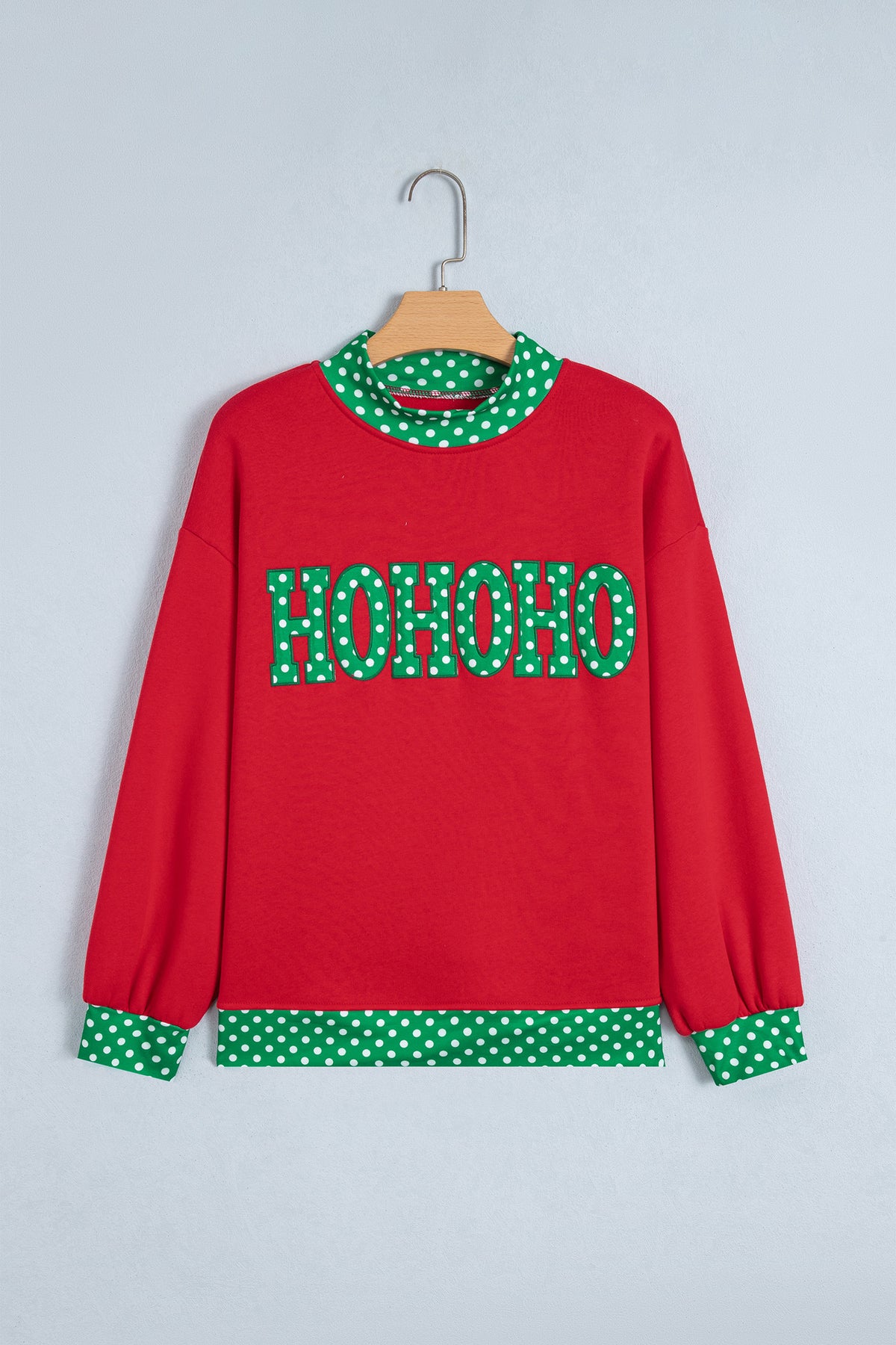 Polka Dot Letter Print Contrast Trim Mock Neck Sweatshirt