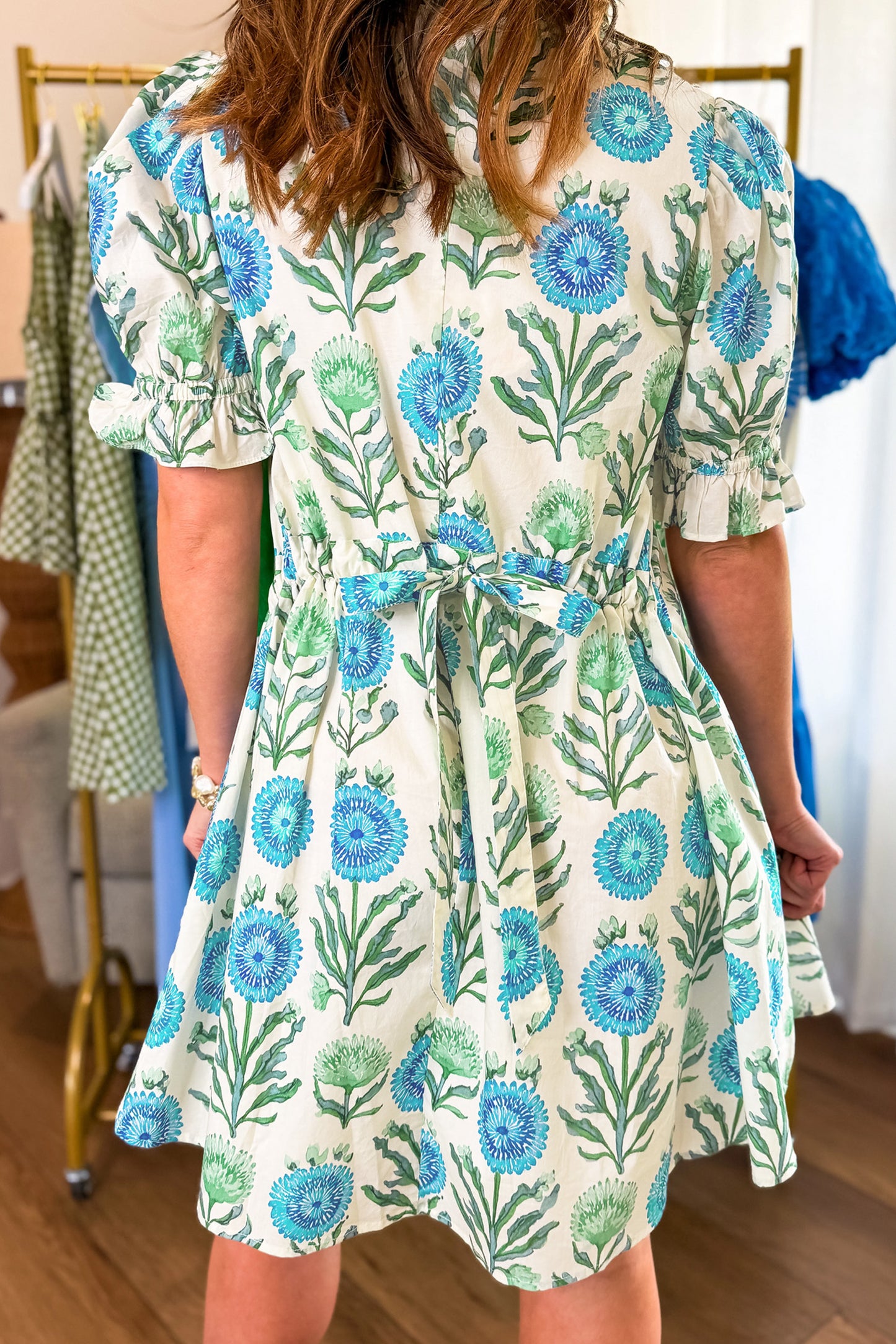Floral Print Half Button Frilly Short Sleeve Dress