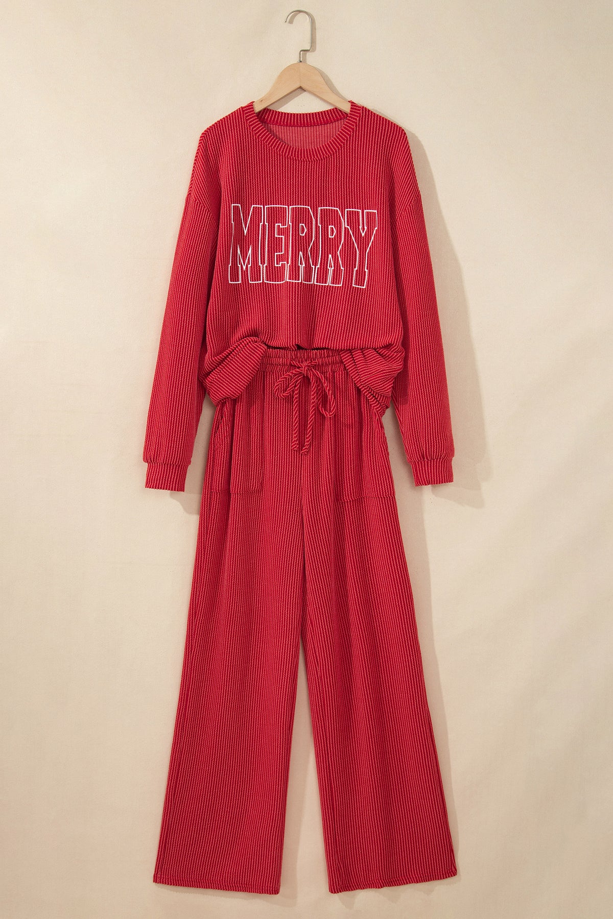 JOLLY Corded Long Sleeve Top and Pockets Pants Set