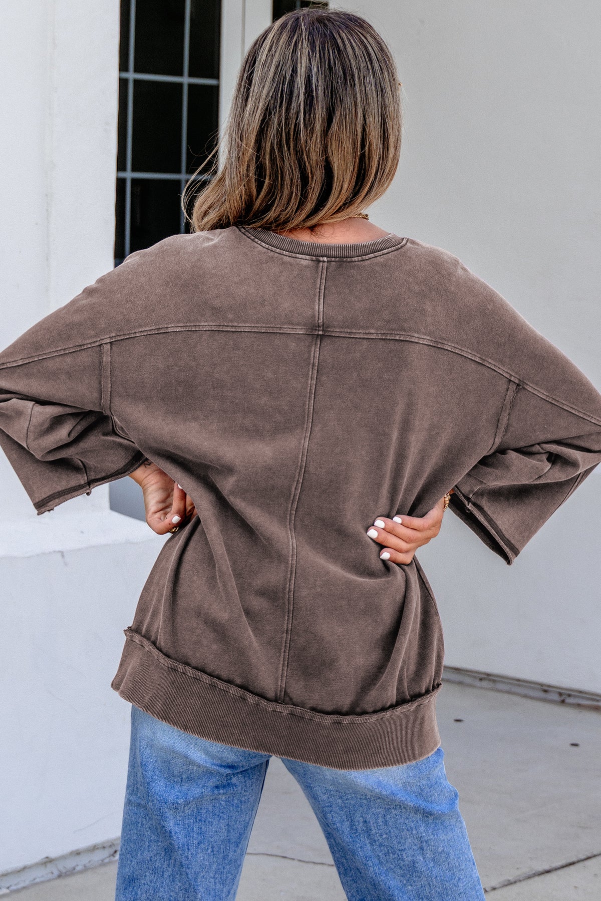 3/4 Sleeve Mineral Wash Loose Cotton Top