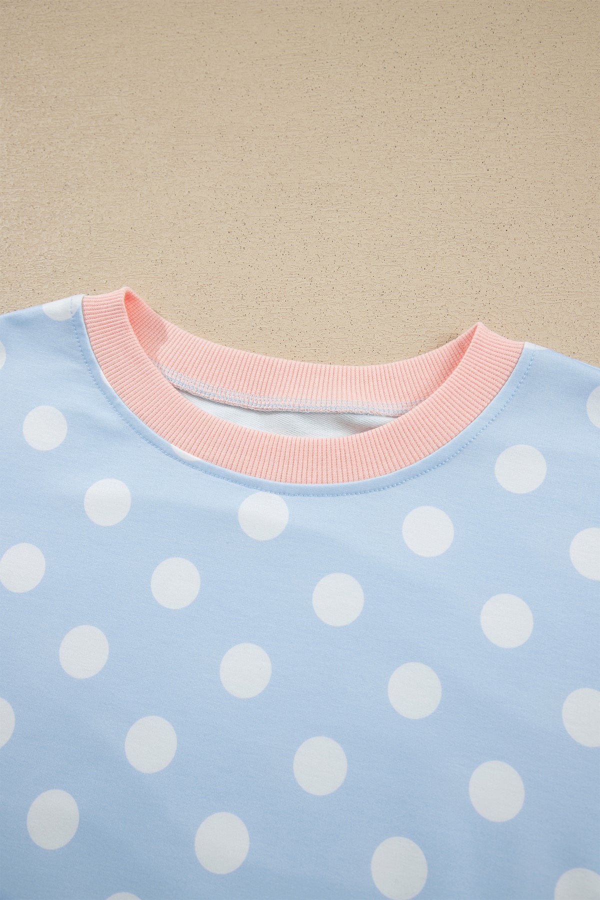 Polka Dot Contrast Trim Long Sleeve Top Drawstring Shift Pants Set