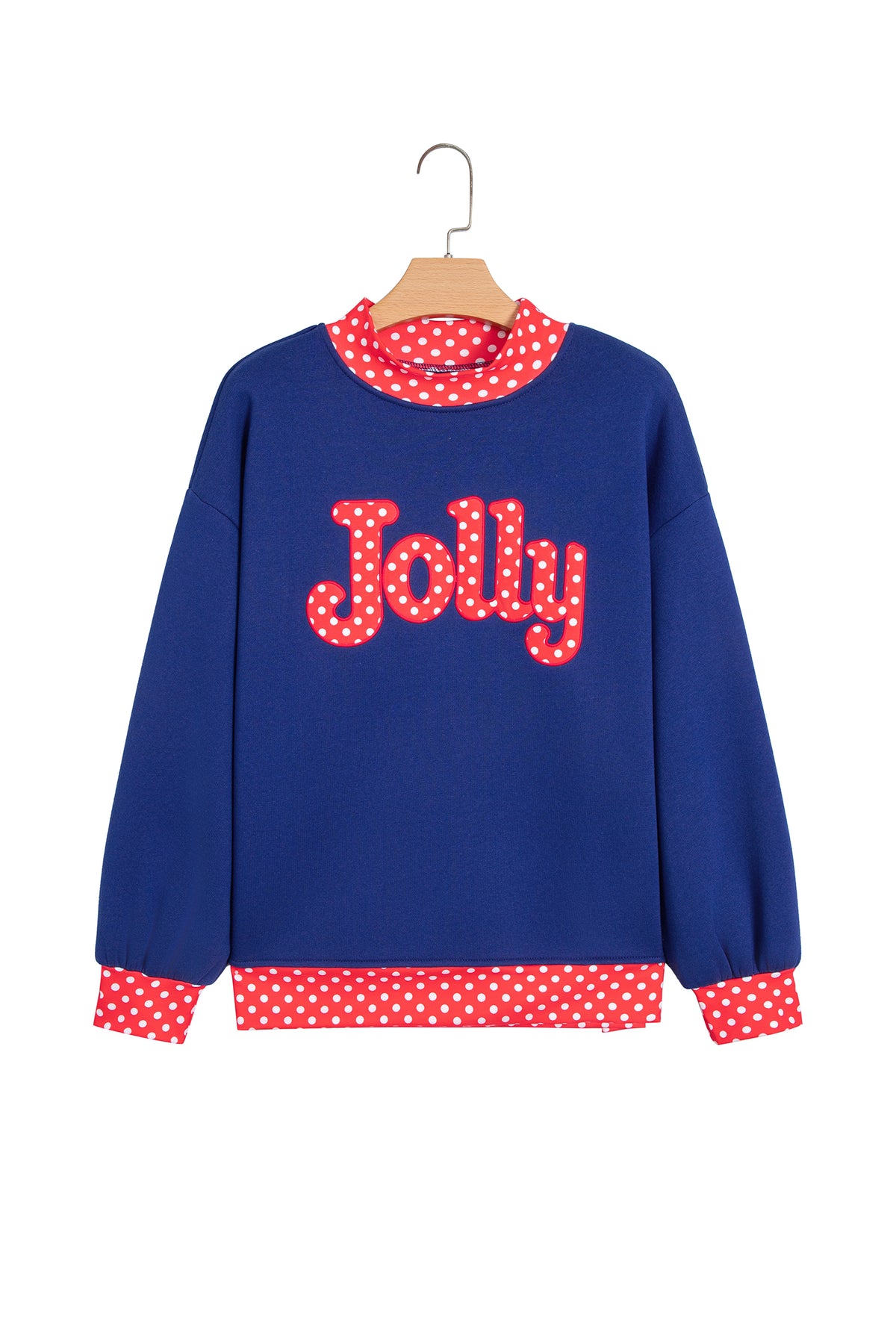 Polka Dot Letter Print Contrast Trim Mock Neck Sweatshirt