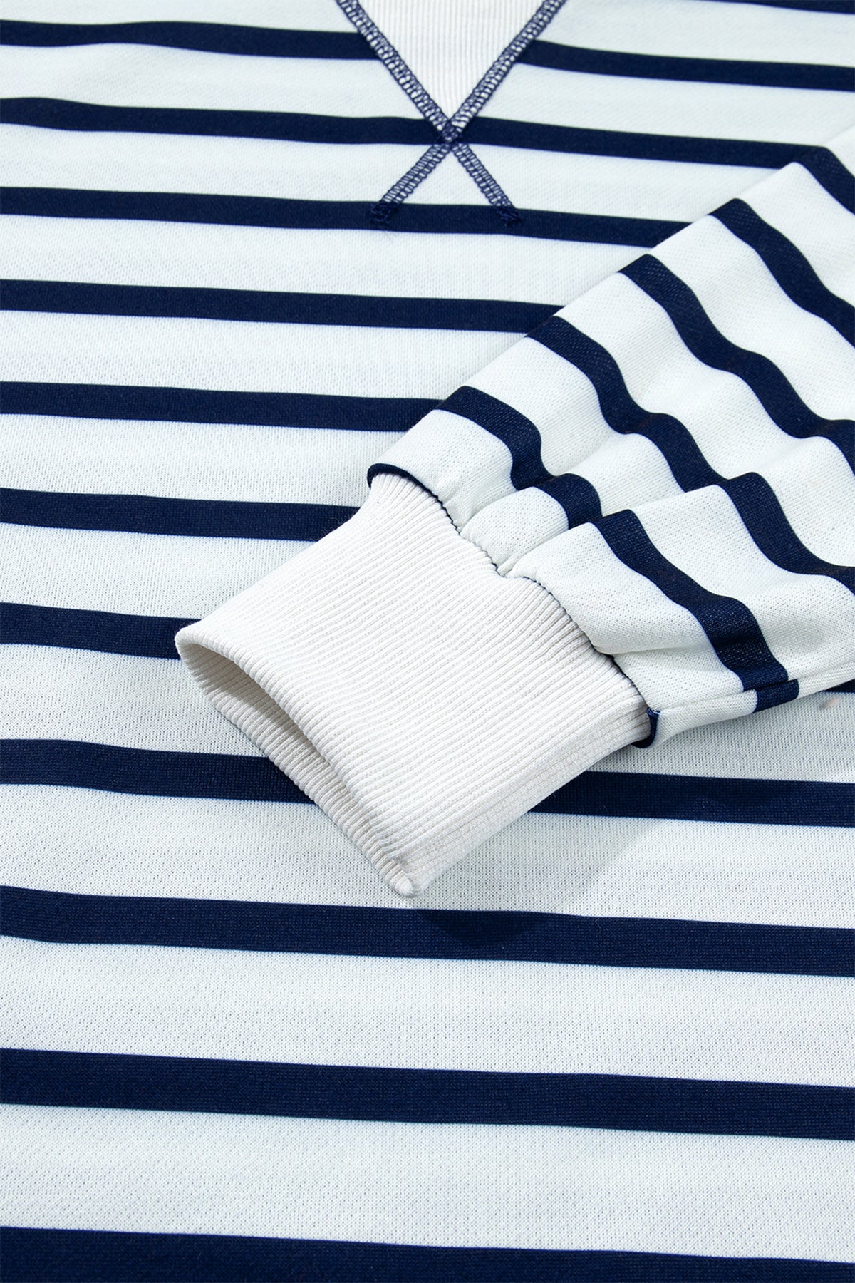 Stripe Striped Stand Neck Long Sleeve Ribbed Cuff Hem Sweatshirt