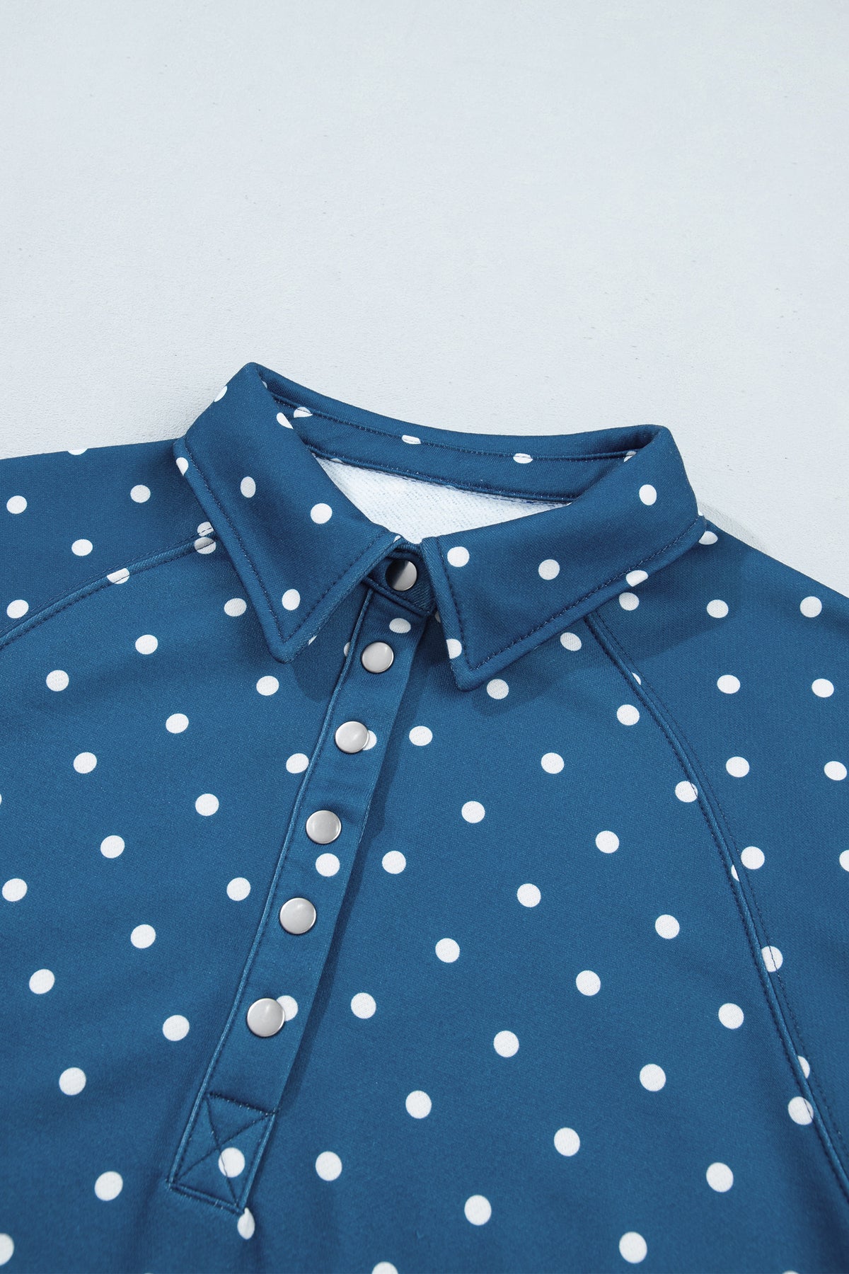 Polka Dot Print Metal Button Collar Casual Pullover Sweatshirt