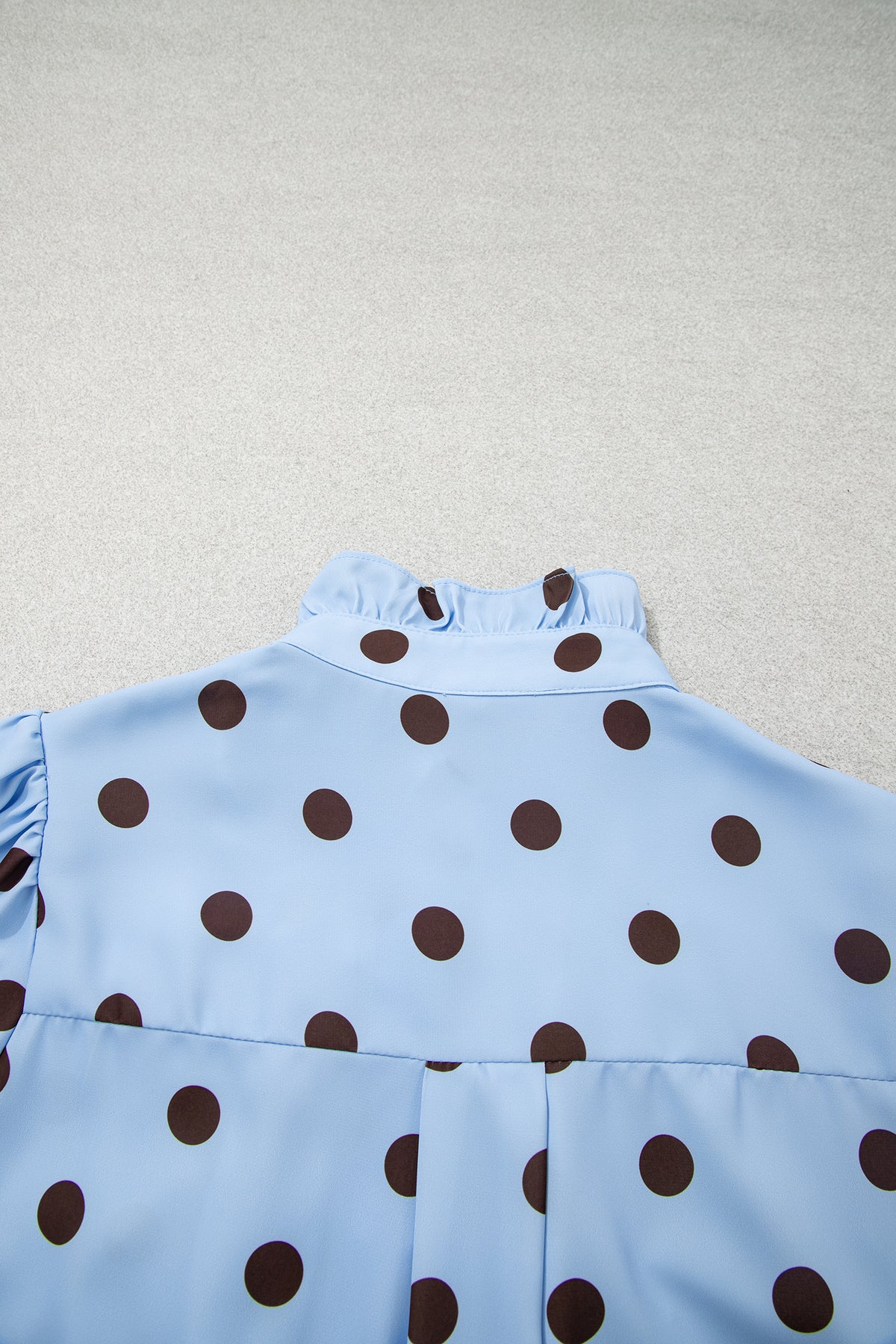 Polka Dot Striped Print Ruffle Stand Neck 3/4 Sleeve Shift Shirt