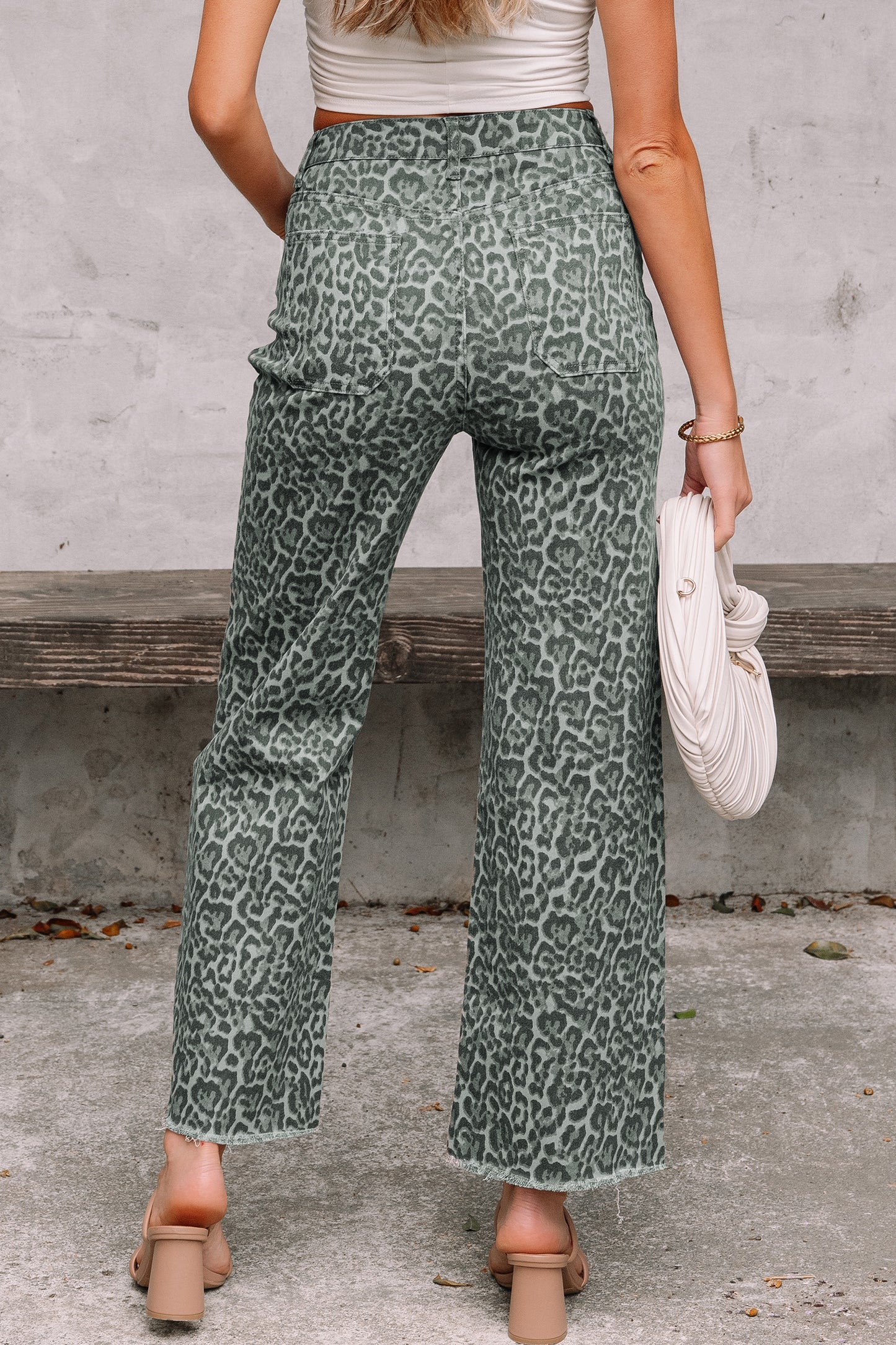 Leopard Frayed Edge Wide Leg High Waist Jeans