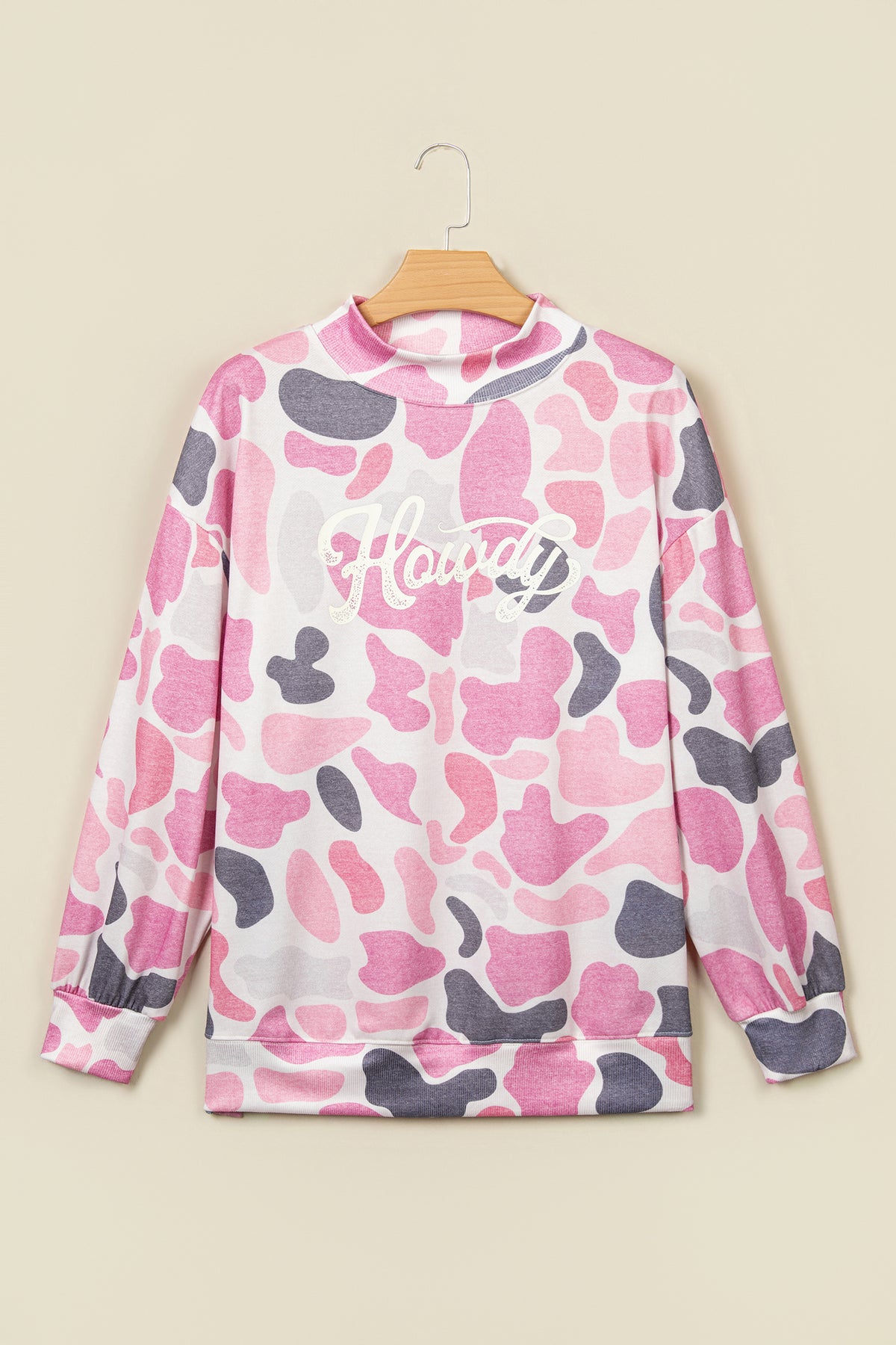 Camo Print Howdy Western Style Baggy Pullover Sweatshirt