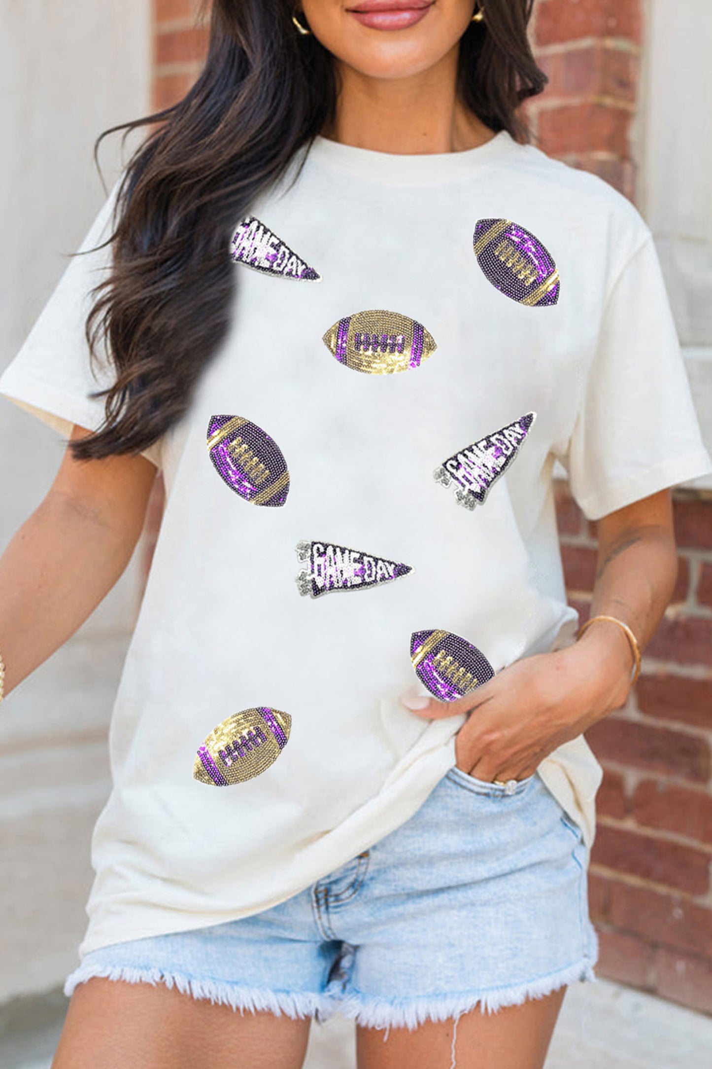 Sequin Game Day Football Print T-Shirt