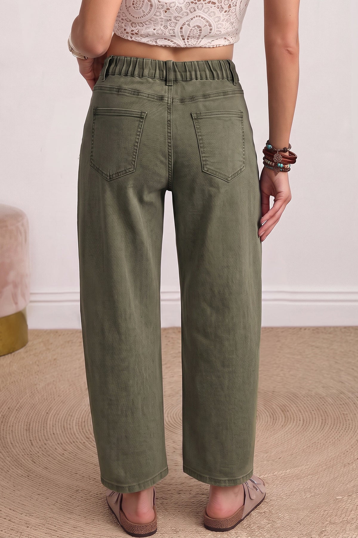 Square Patch Pocket Ankle-length Barrel Jeans