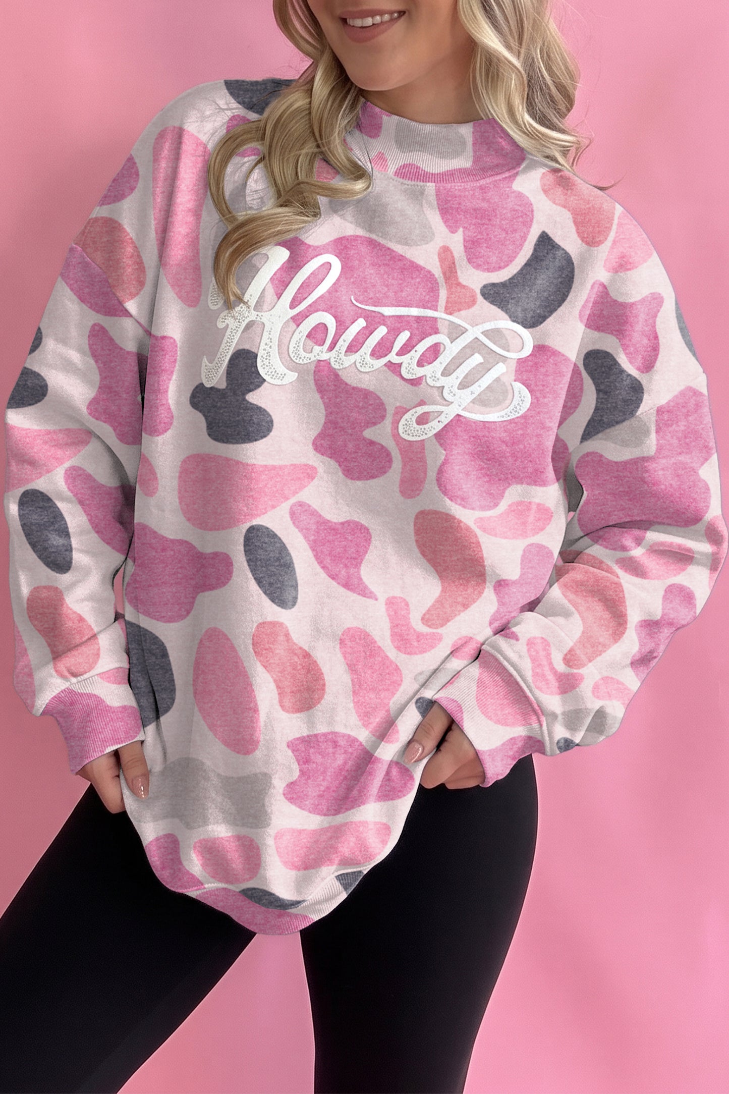 Camo Print Howdy Western Style Baggy Pullover Sweatshirt