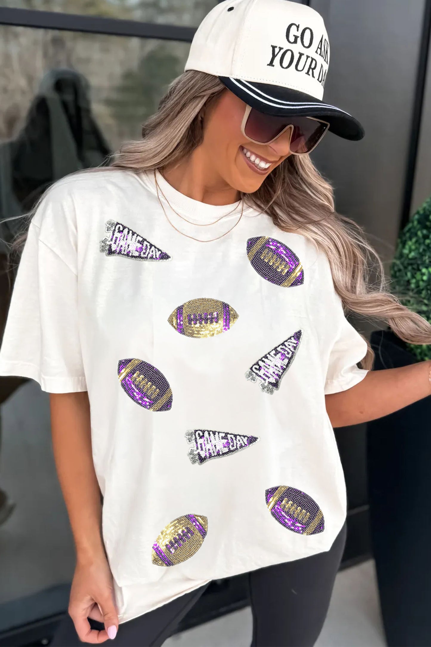 Sequin Game Day Football Print T-Shirt