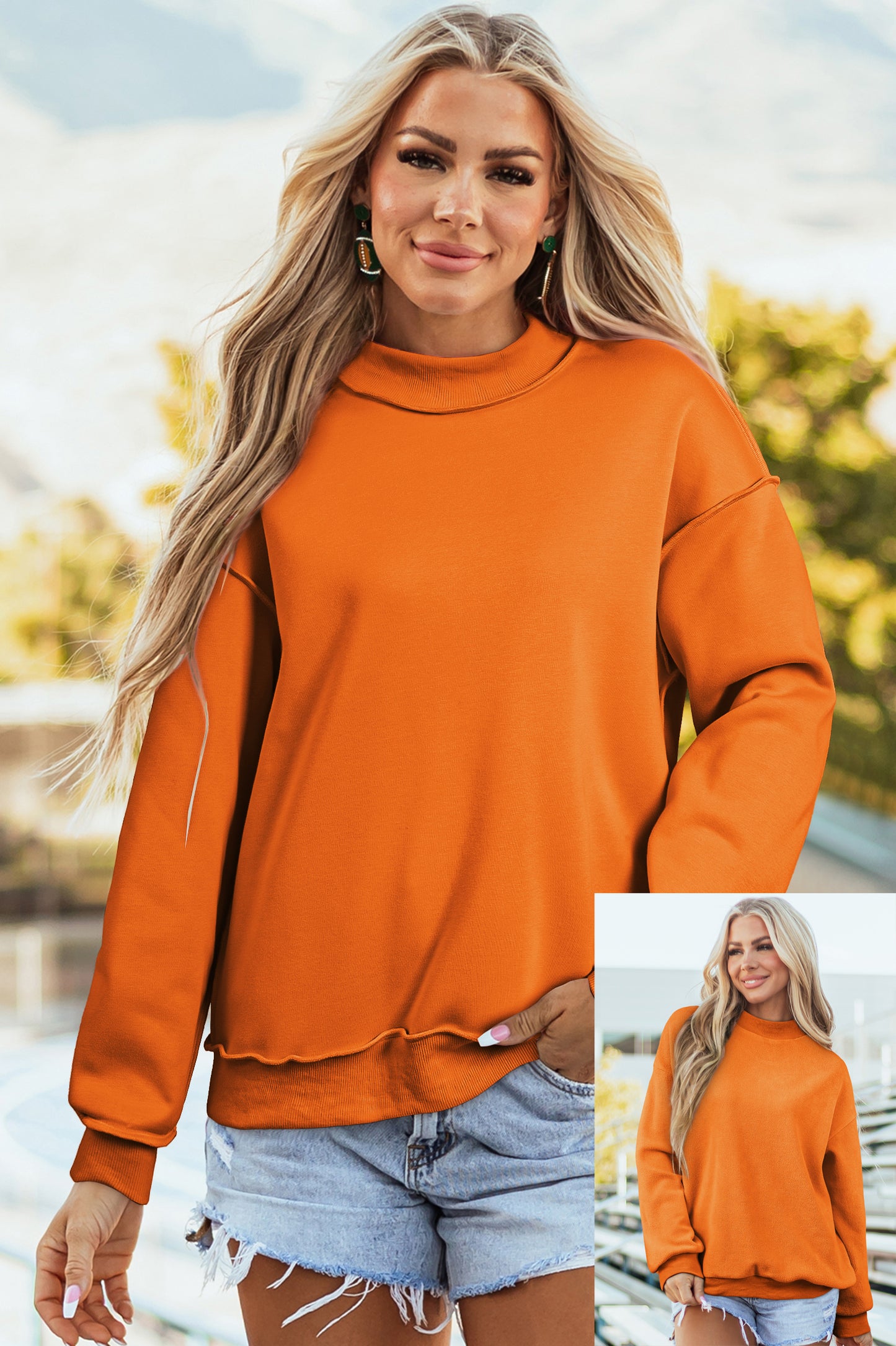 Oversize Drop Shoulder Reversible Mock Neck Sweatshirt