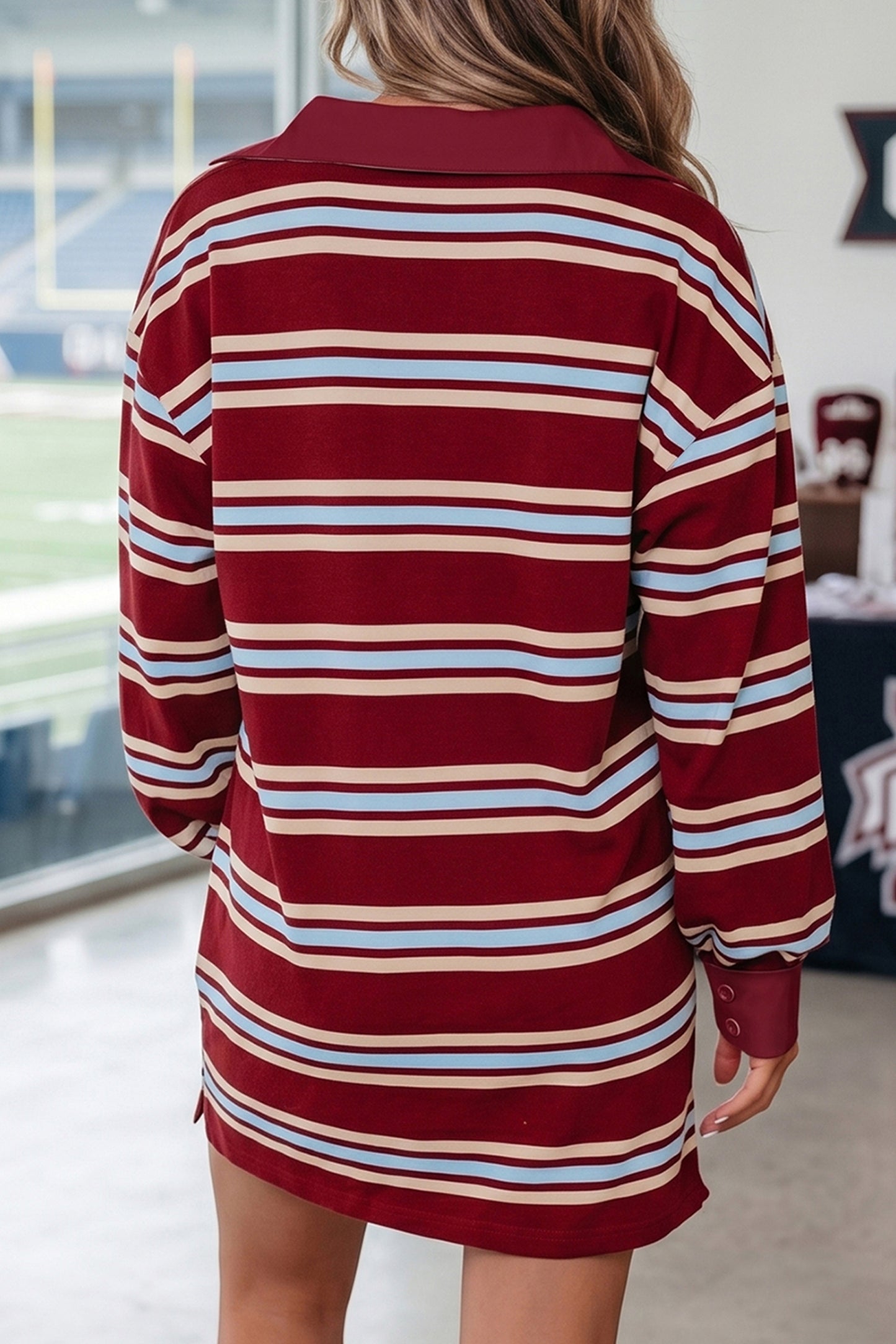 Retro Polo Collar Long Sleeve T Shirt Shift Mini Dress