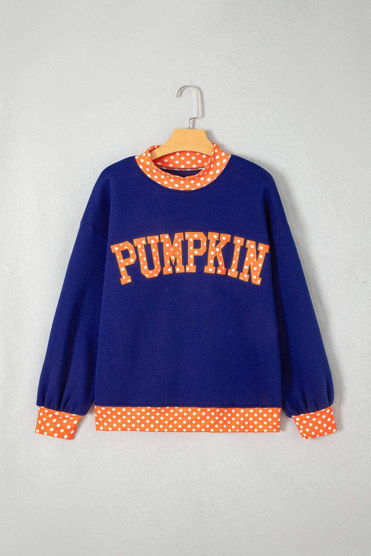 Polka Dot Letter Print Contrast Trim Mock Neck Sweatshirt