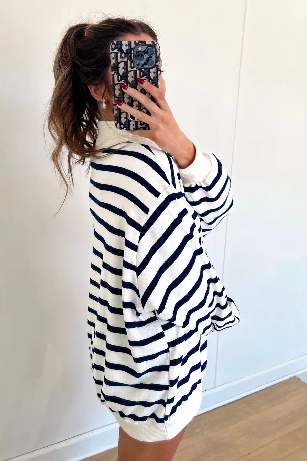 Stripe Striped Stand Neck Long Sleeve Ribbed Cuff Hem Sweatshirt