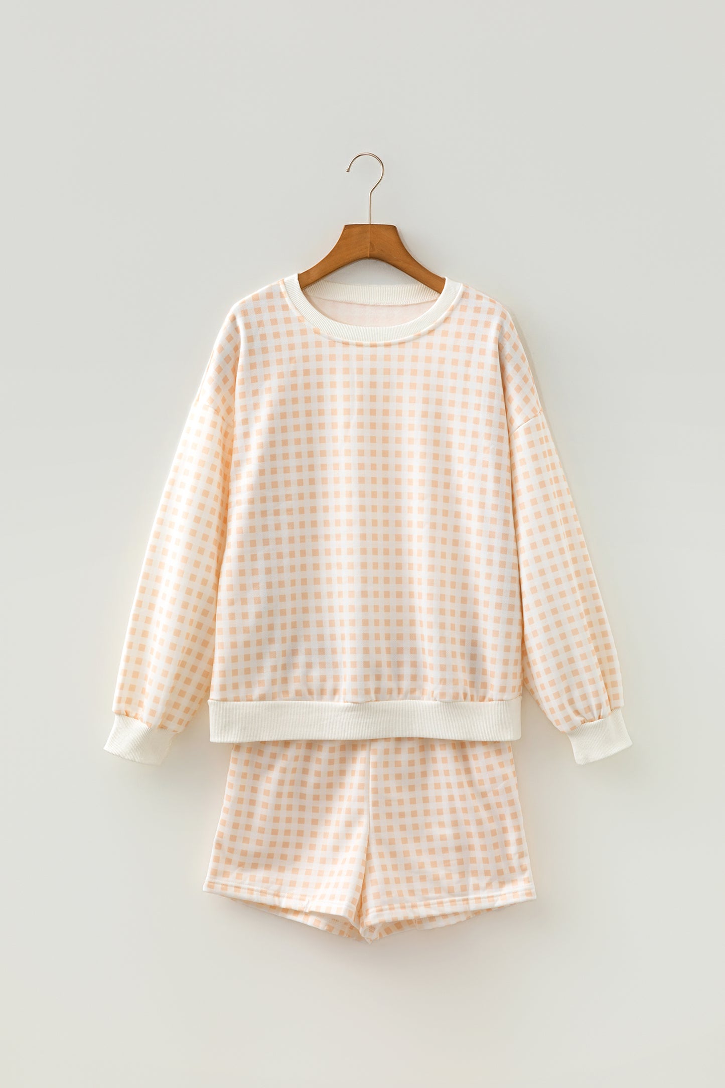 Plaid Baggy Pullover Drawstring Casual Shorts 2pcs Outfit