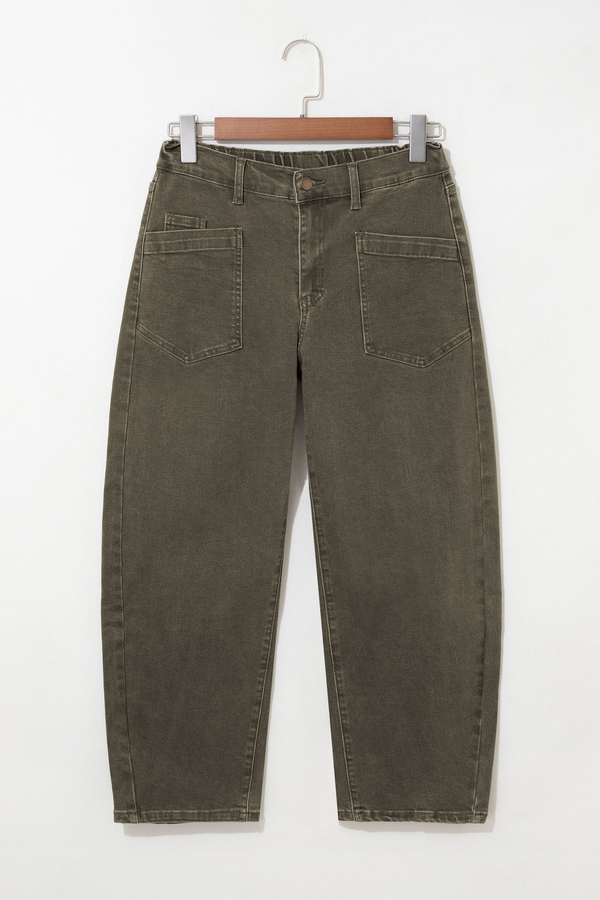 Square Patch Pocket Ankle-length Barrel Jeans