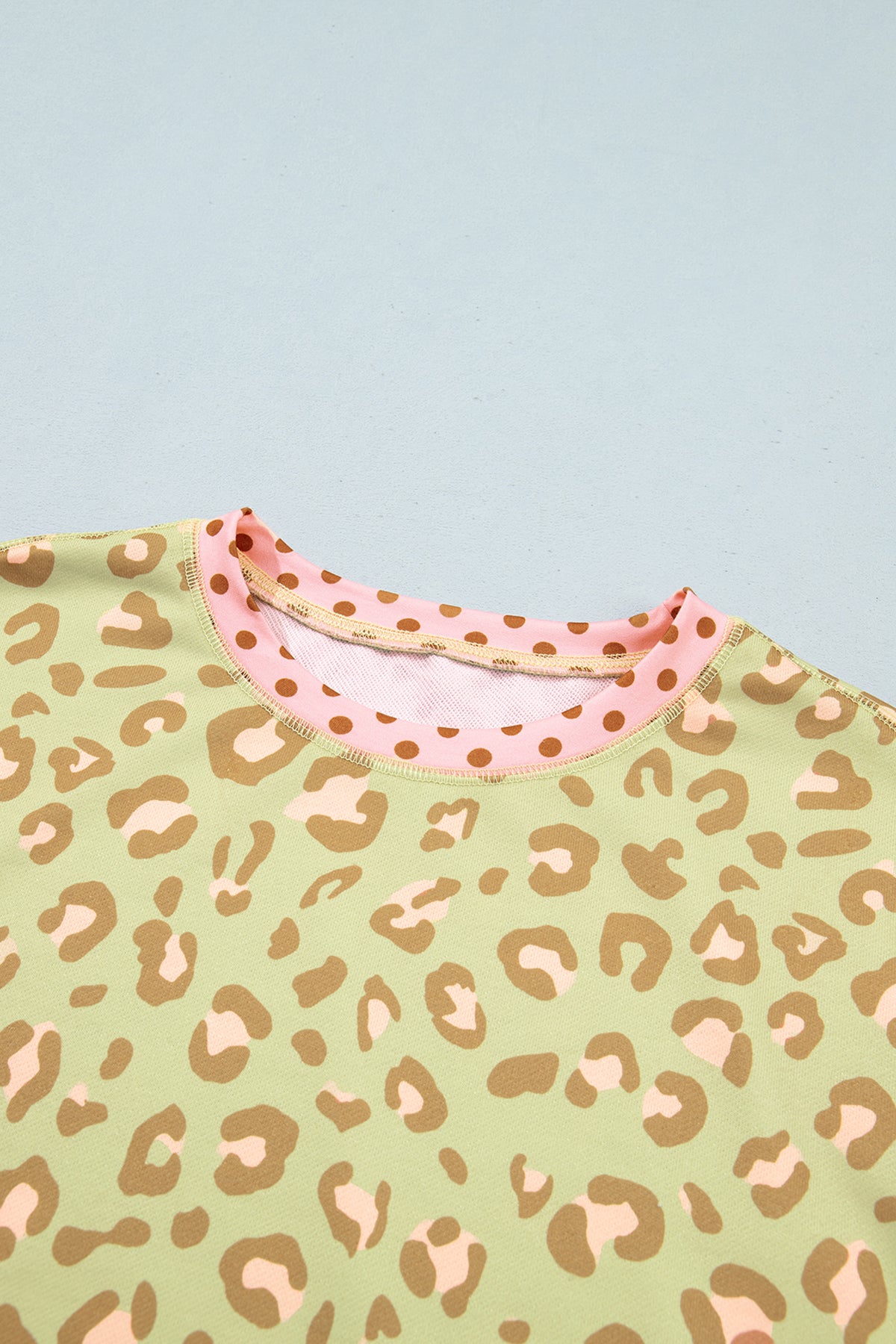 Leopard Polka Dot Colorblock Trim Long Sleeve Top
