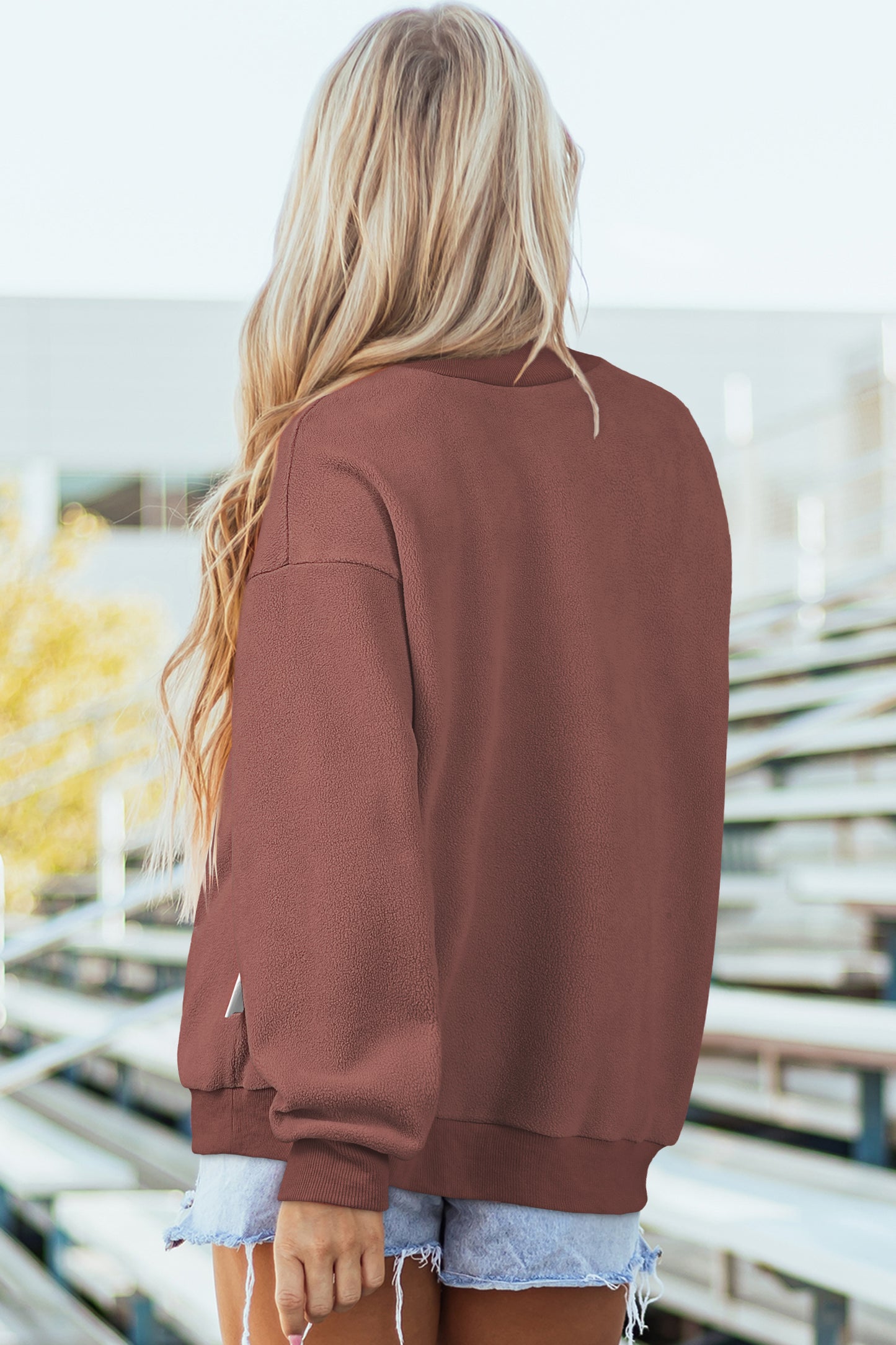 Oversize Drop Shoulder Reversible Mock Neck Sweatshirt