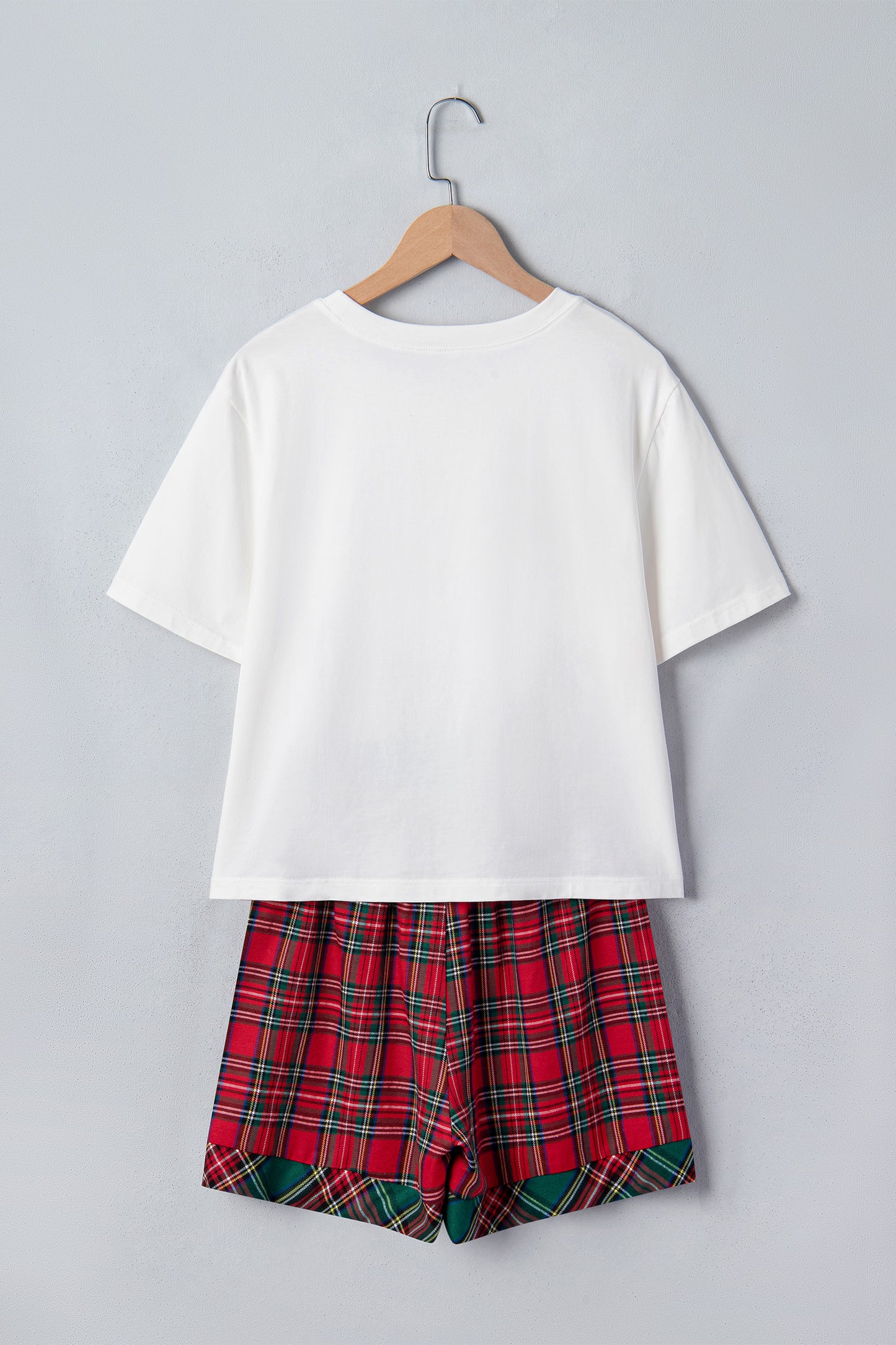 Plaid Letter Print Short Sleeve Top Elastic Waist Pocket Shorts Lounge Set