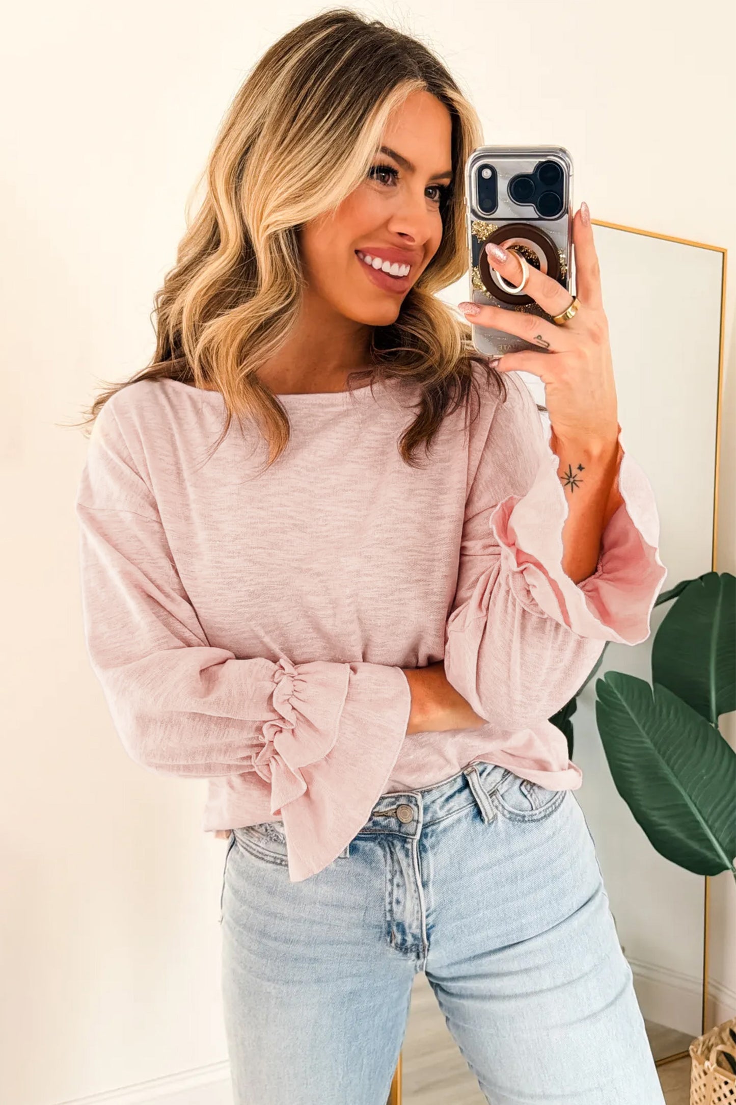 Long Sleeve Ruffle Cuff Casual Elegant Top
