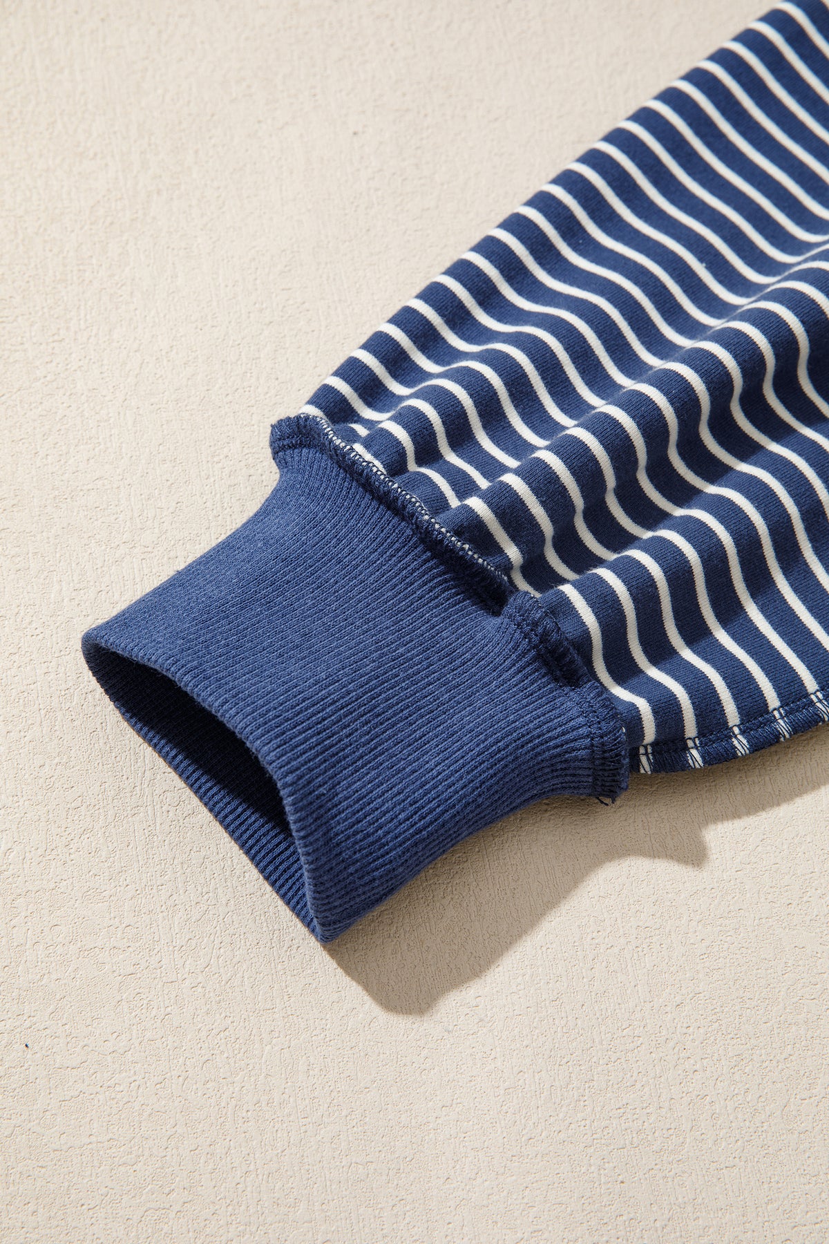 Stripe Ribbed Patchwork Mock Neck Baggy Pullover Matching Shorts Set