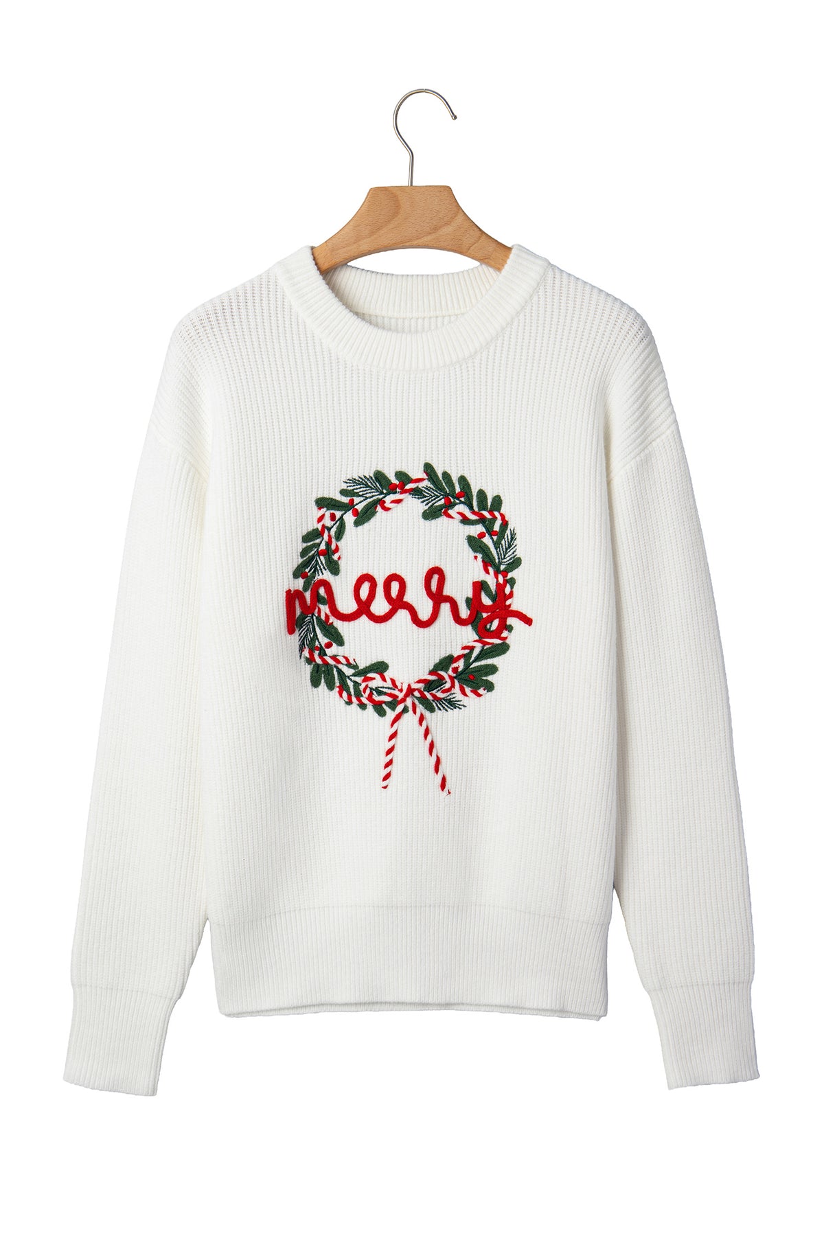 Christmas Wreath Pattern Round Neck Casual Sweater