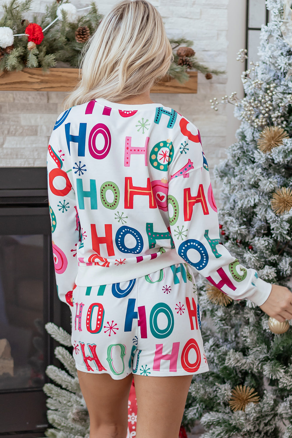 Ho Ho Ho Christmas Fashion Print 2pcs Lounge Short Set