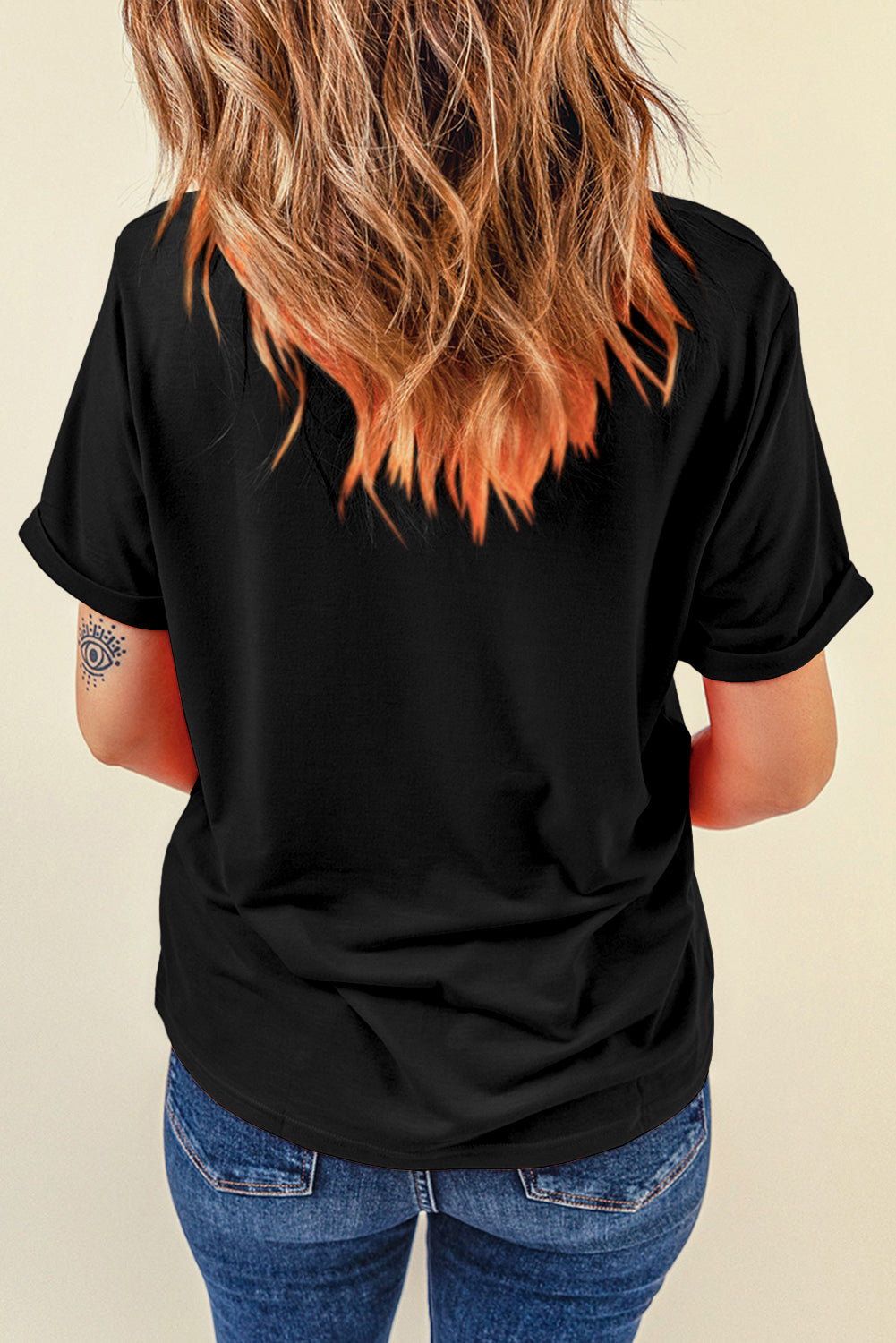 Halloween Sequin Pattern Patched Crewneck Tee