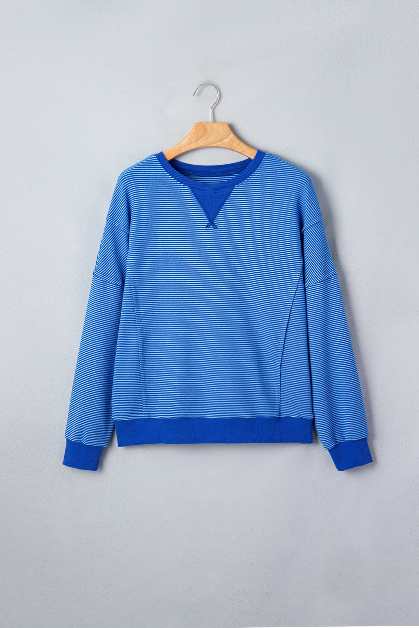Stripe Ribbed Cuffs Hem Long Sleeve Pullover Top