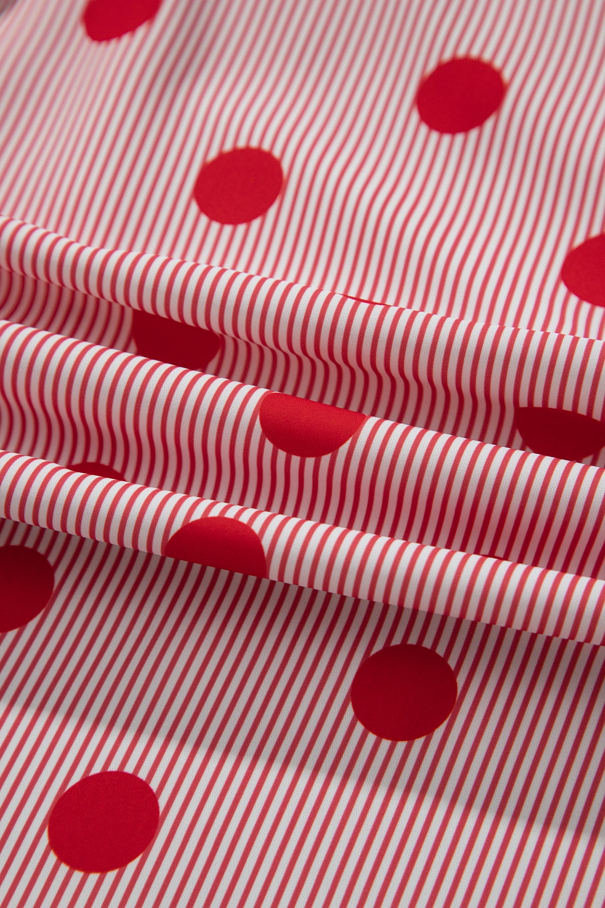 Polka Dot Striped Print Ruffle Stand Neck 3/4 Sleeve Shift Shirt